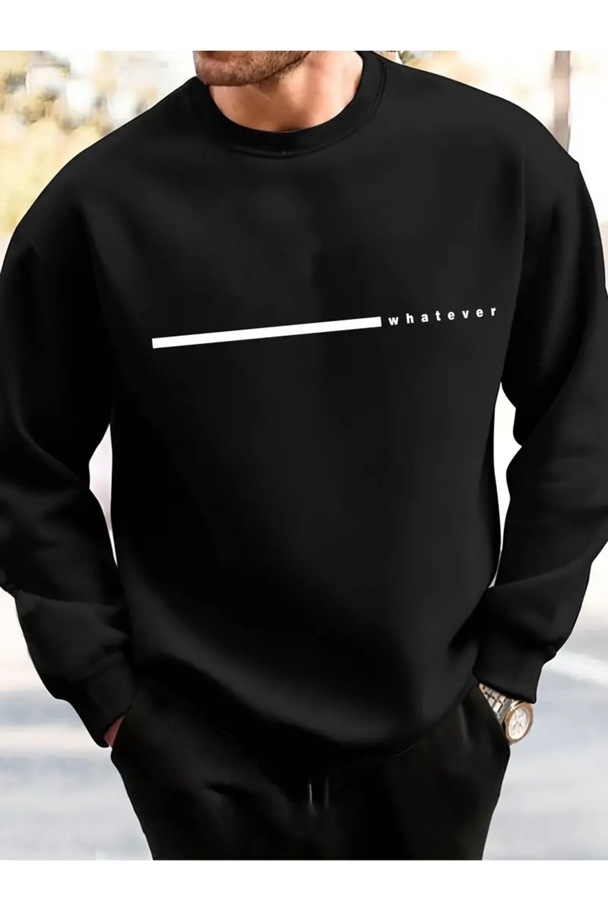 Genel Markalar ERKEK WHATEVER Baskılı Bisiklet Yaka Sweatshirt görsel 5