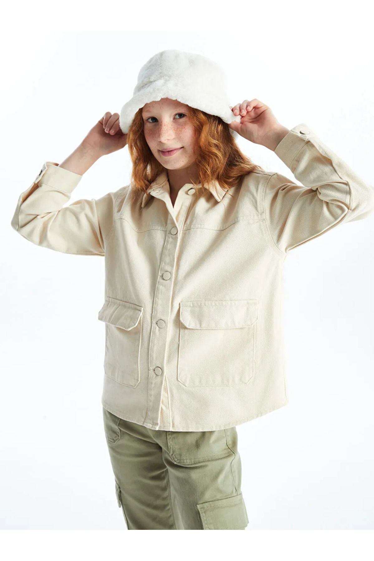 LC Waikiki-Lcw Kids Beige Basic Long Sleeve Girls Shirt Jacket 1