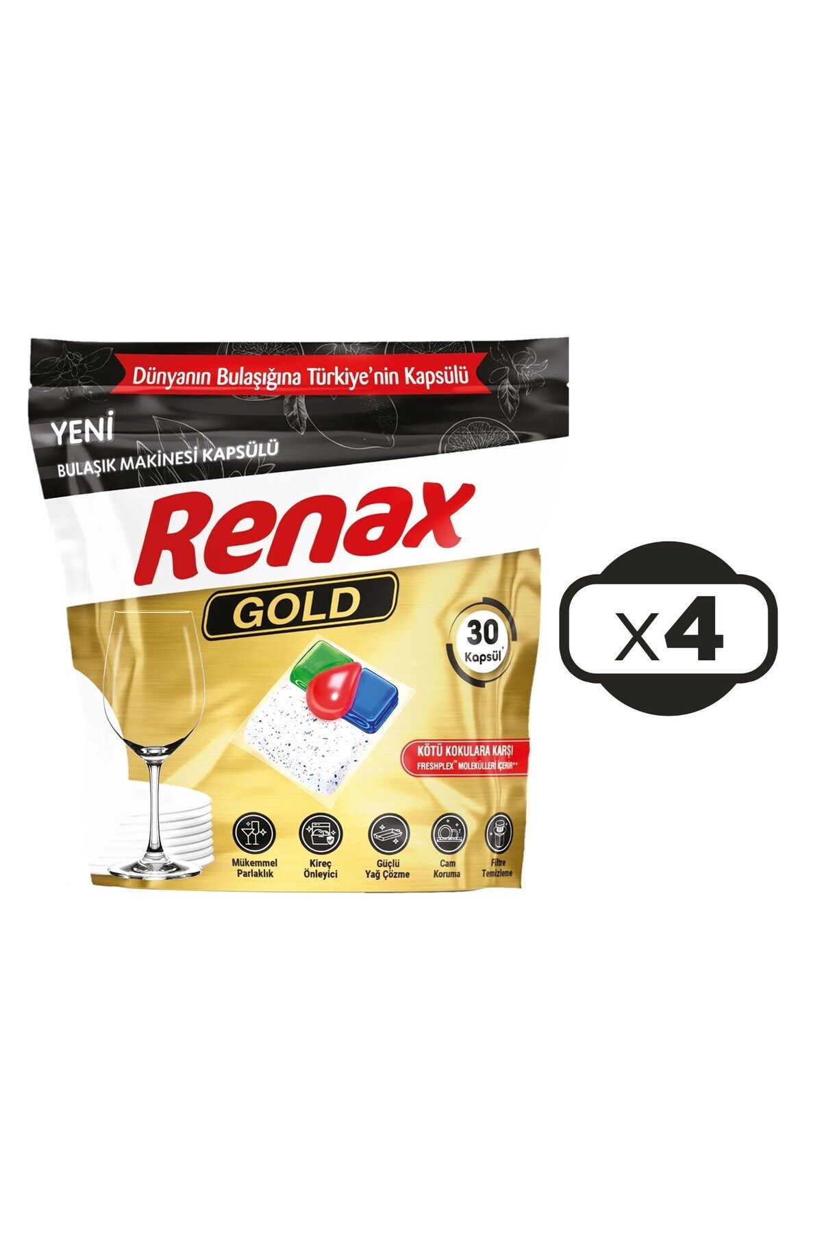 RENAX Gold Bulaşık Makinesi Kapsülü Hepsi Bir Arada 30 lu x 4 Adet (120 Kapsül)