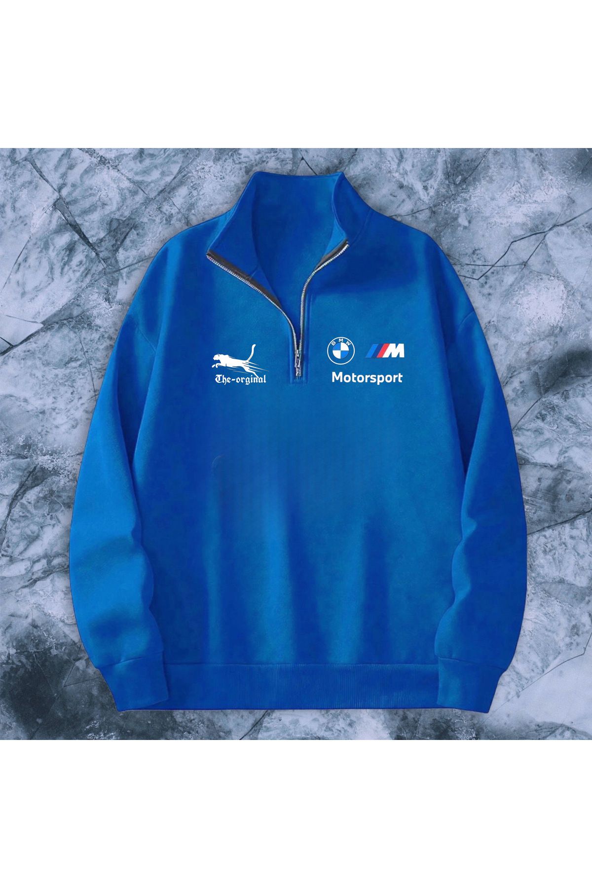 NEW TRENDY COLLECTİON-سويت شيرت مطبوع بنمط رسومي مخصص بنقشة الفهد من BMW بنصف سحاب 2