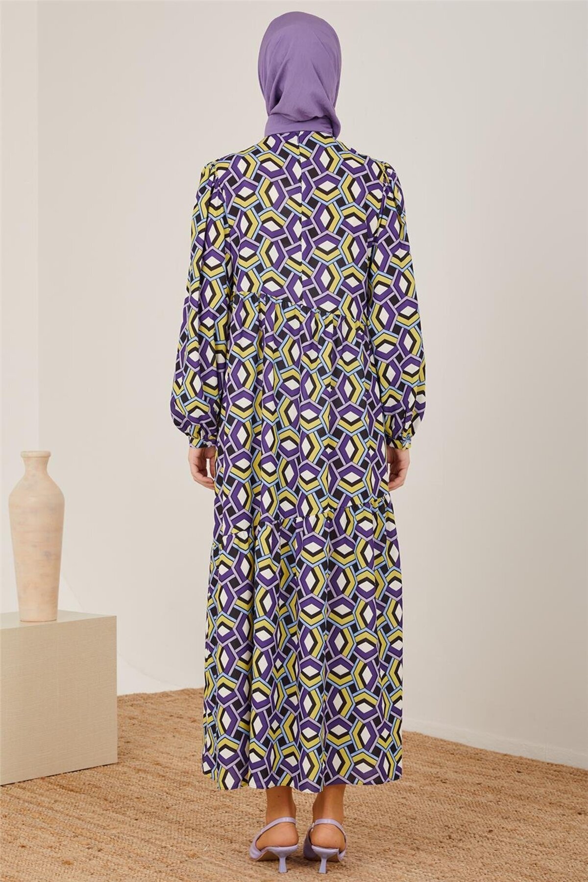 Armine-Asymmetrical Layered Printed Dress 23y9620 Ecru 3