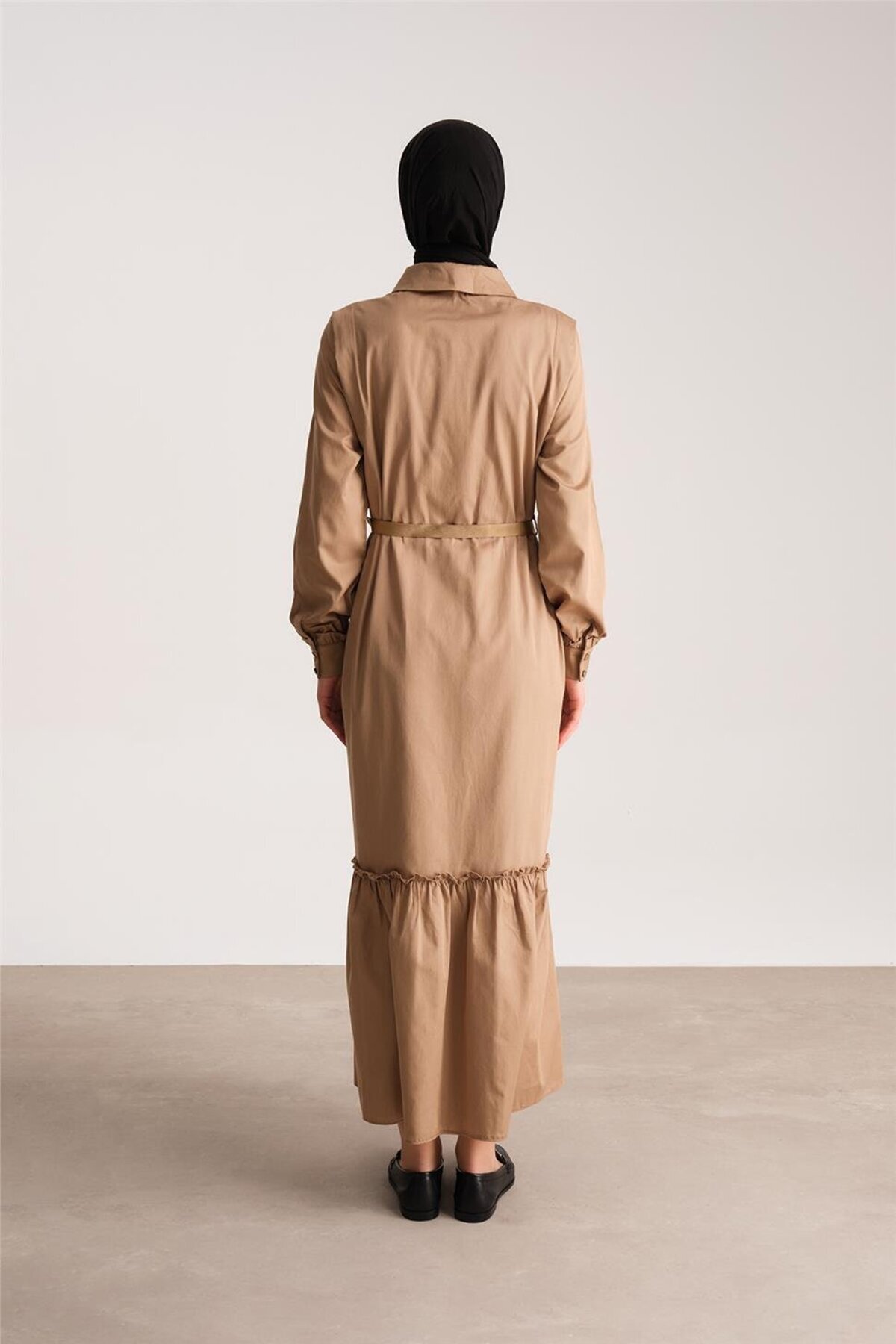 Armine-Camel Cotton Gabardine Dress - Buttoned, Model No: 24Y9807 5
