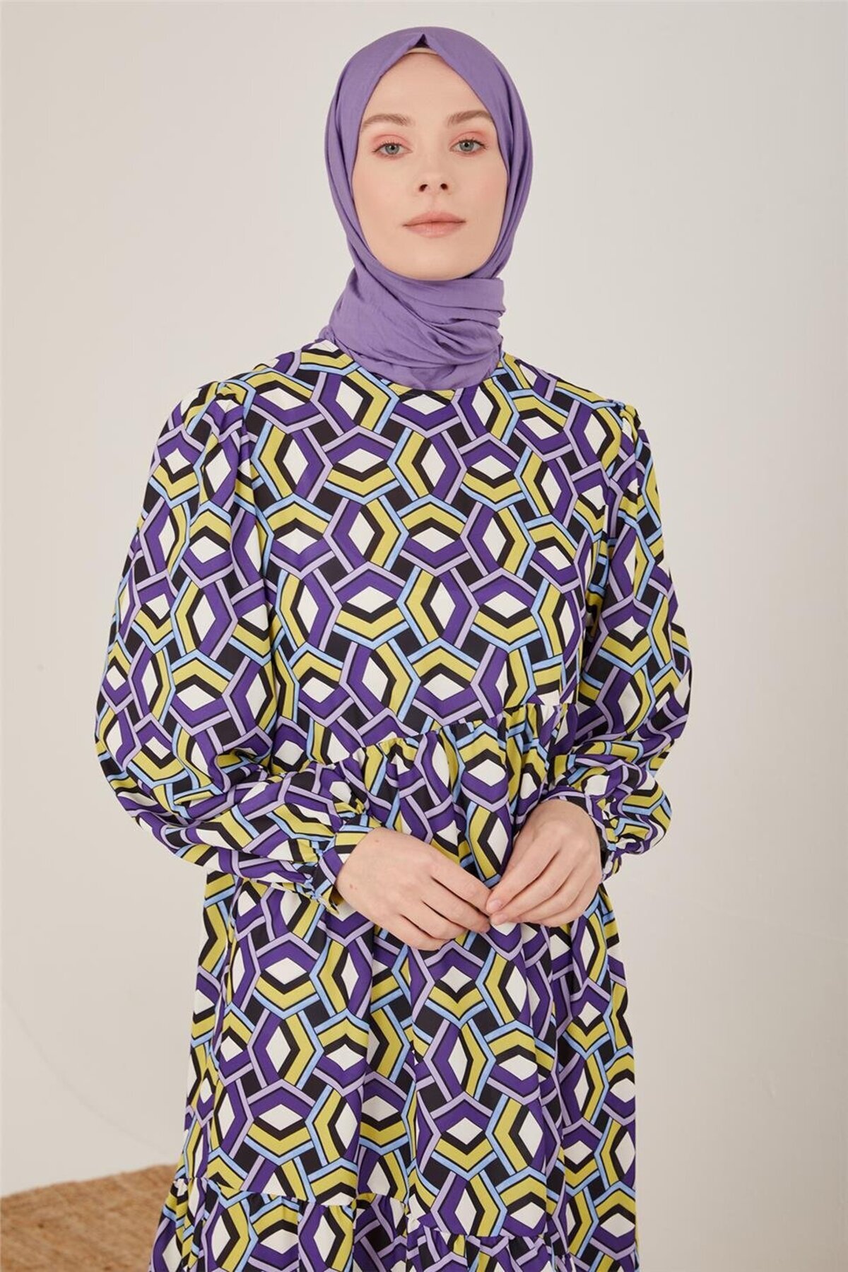 Armine-Asymmetrical Layered Printed Dress 23y9620 Ecru 2