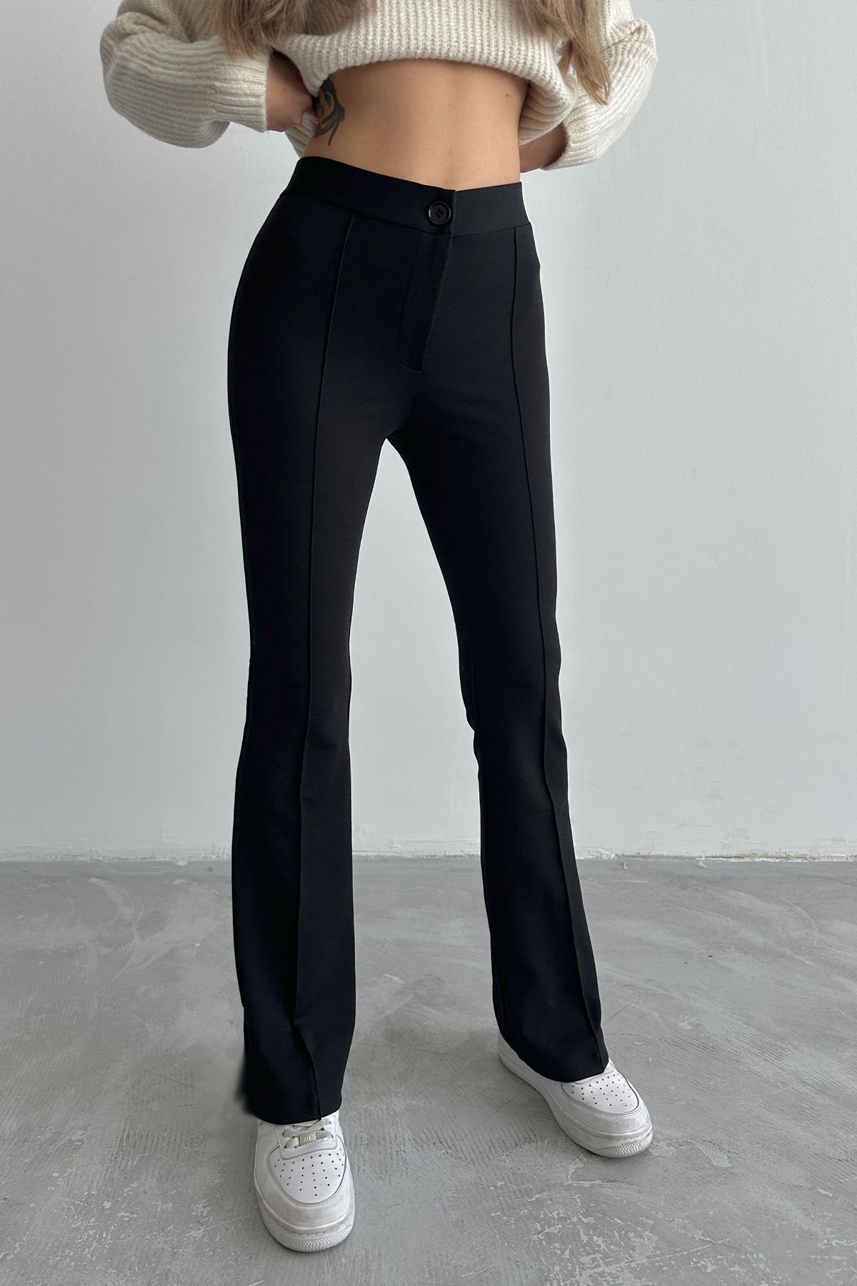 pantalon taille haute de récupération lycra grassy bouton et fermeture éclair ispaanyol longueur 100 cm