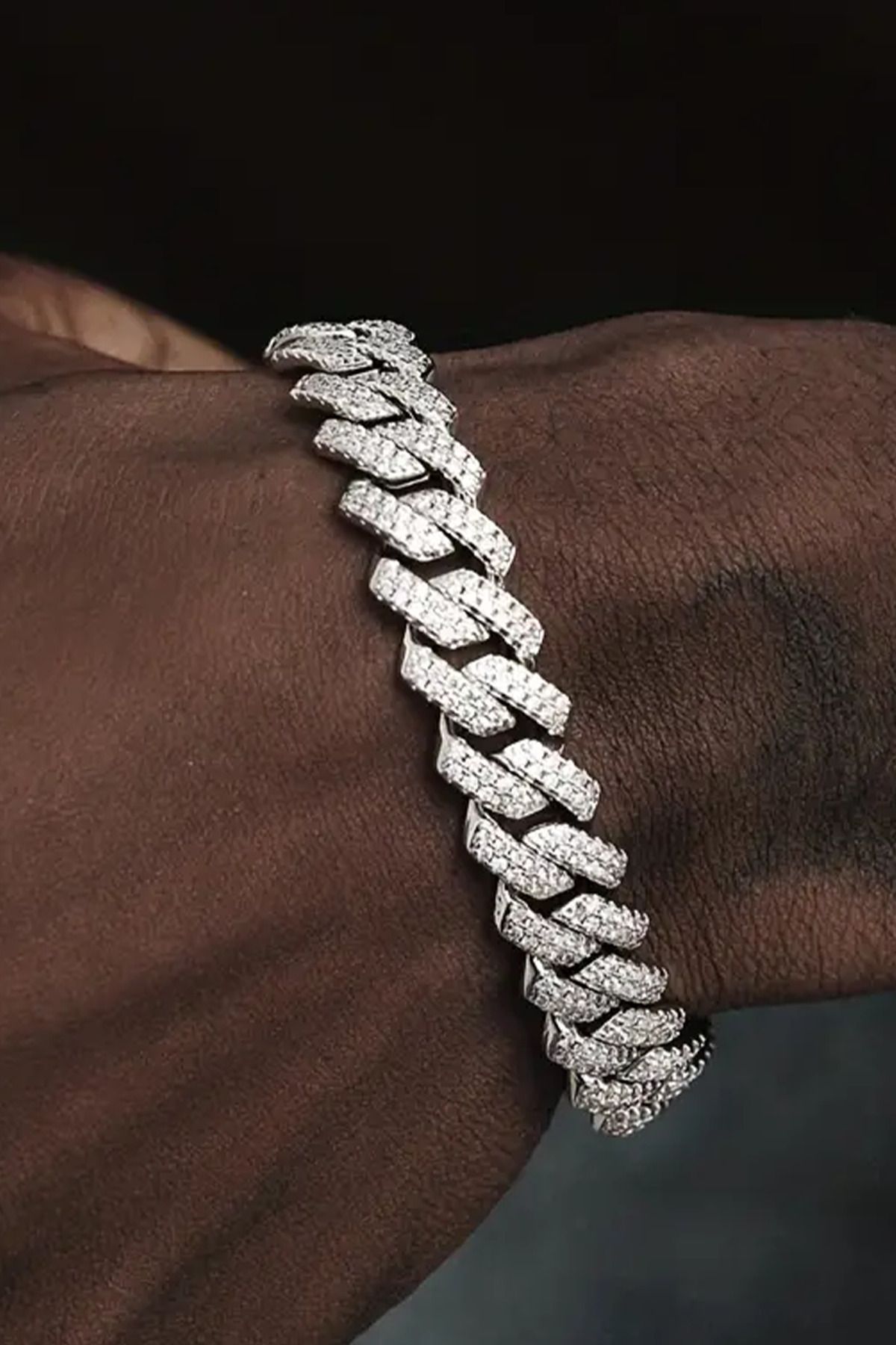Taşlı Küba Zincir Bileklik Silver