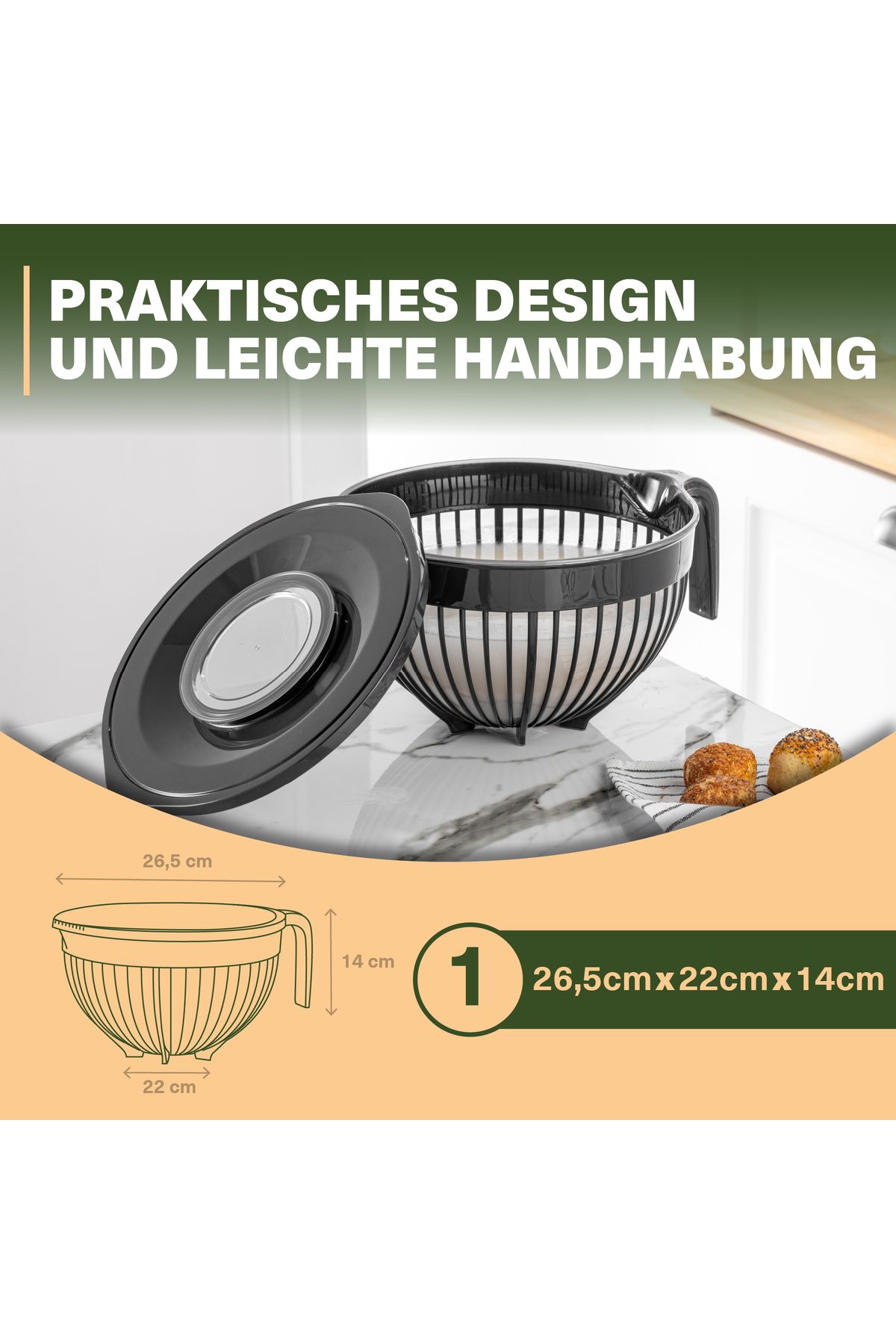 Viwares-Linea Mikser mit Deckel – Anthrazit – (3 Liter) Stilvoller und vielseitiger Küchenhelfer 3