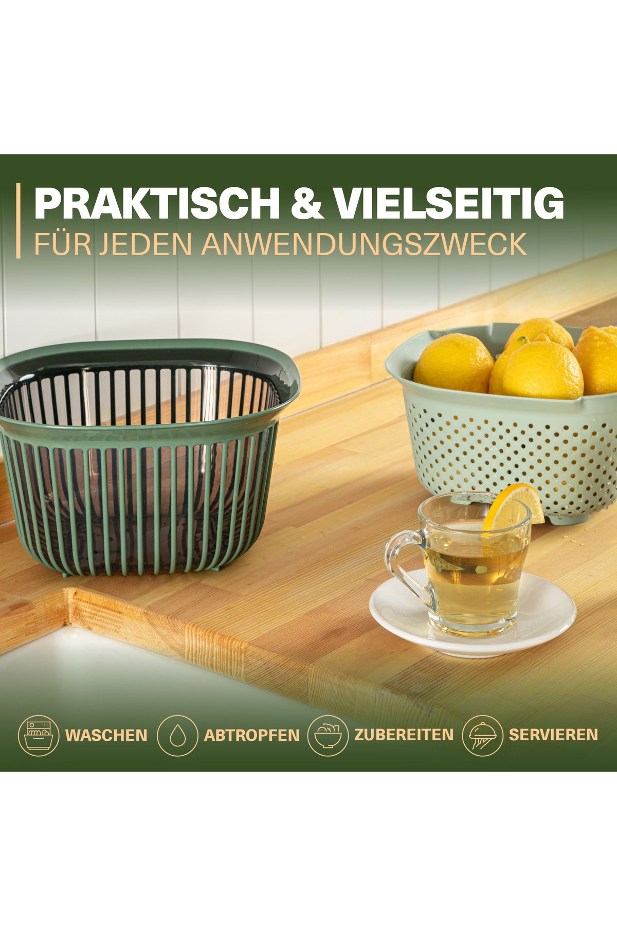 Viwares-Linea Eckige Schüssel mit Sieb – Praktische Lösung zum Waschen und Aufbewahren 4LT 6