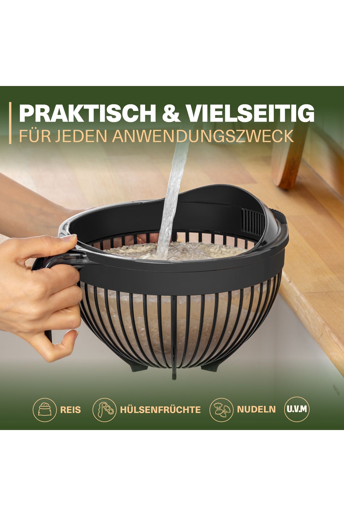 Viwares-Linea Messieb – Praktisches Sieb mit Griff in Anthrazit (3 Liter) 4