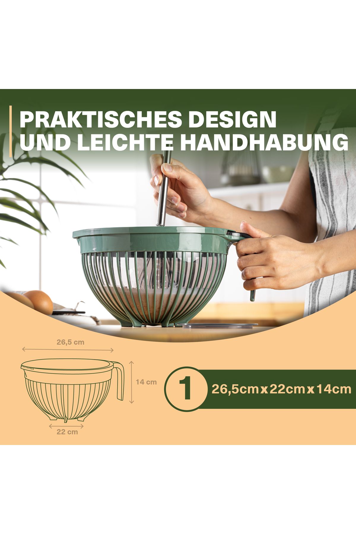 Viwares-Linea Mixer mit Deckel – Grün – (3 Liter) Stilvoller und vielseitiger Küchenhelfer 3