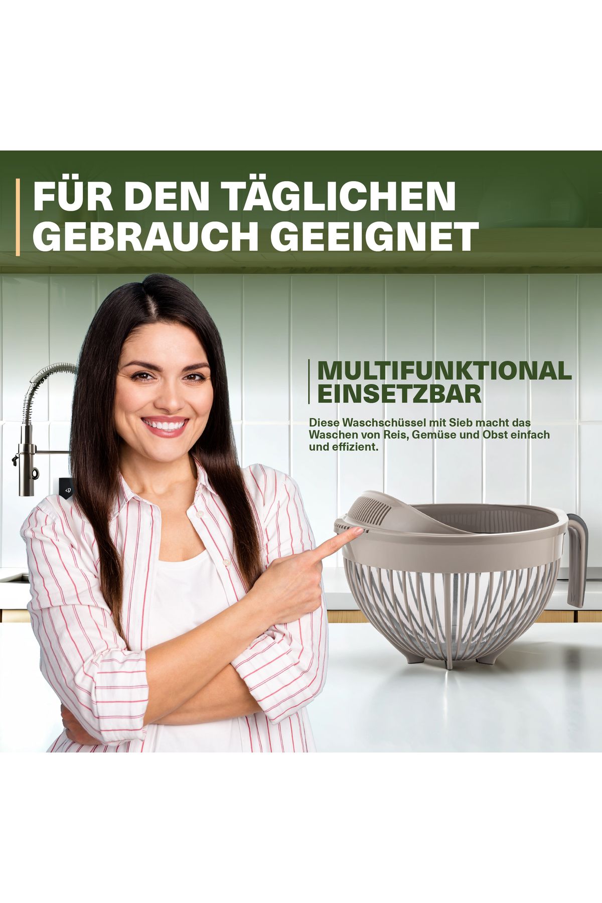 Viwares-Linea Messieb – Praktisches Sieb mit Griff in Beige (3 Liter) 6