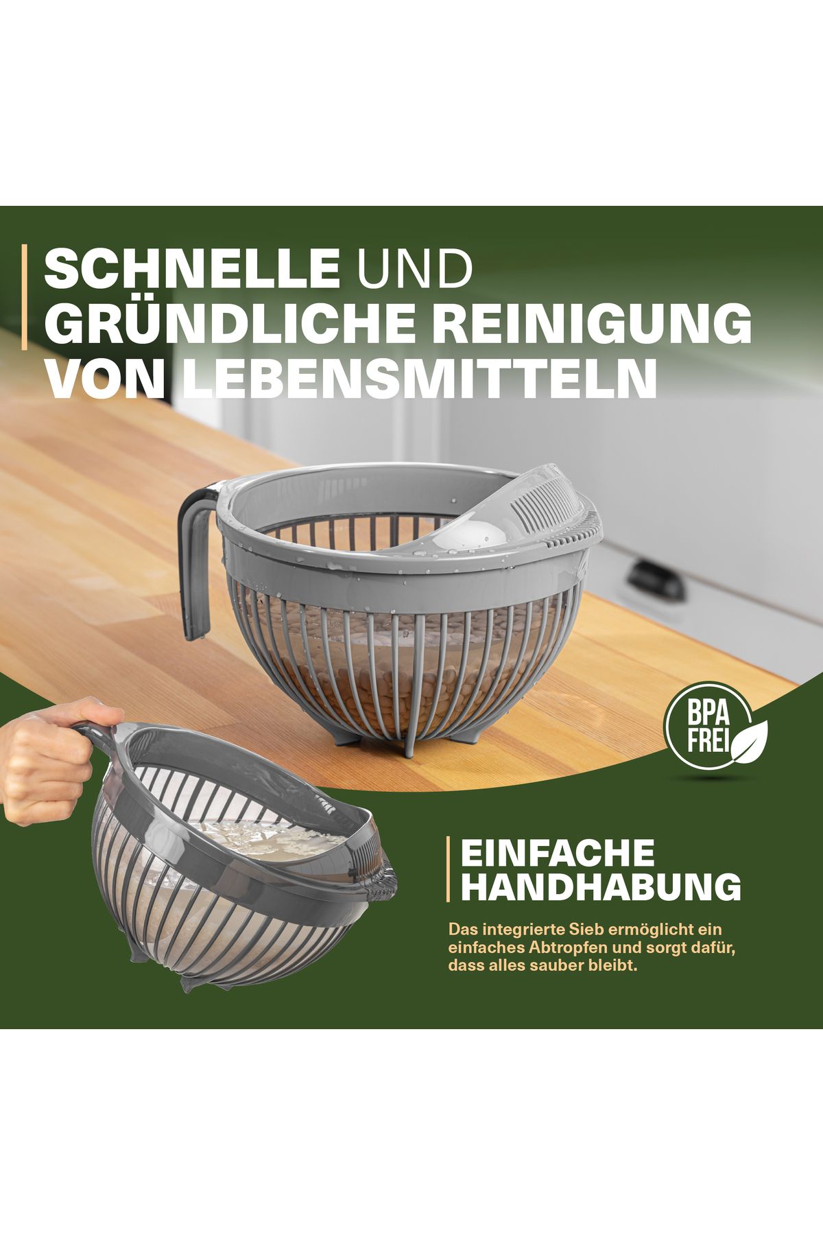 Viwares-Linea Messieb – Praktisches Sieb mit Griff in Grau (3 Liter) 5
