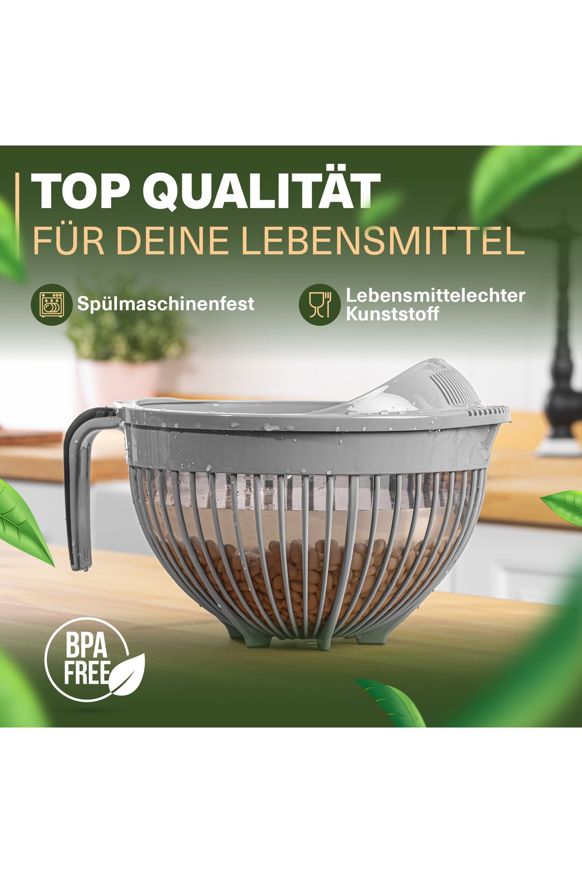 Viwares-Linea Messieb – Praktisches Sieb mit Griff in Grau (3 Liter) 4