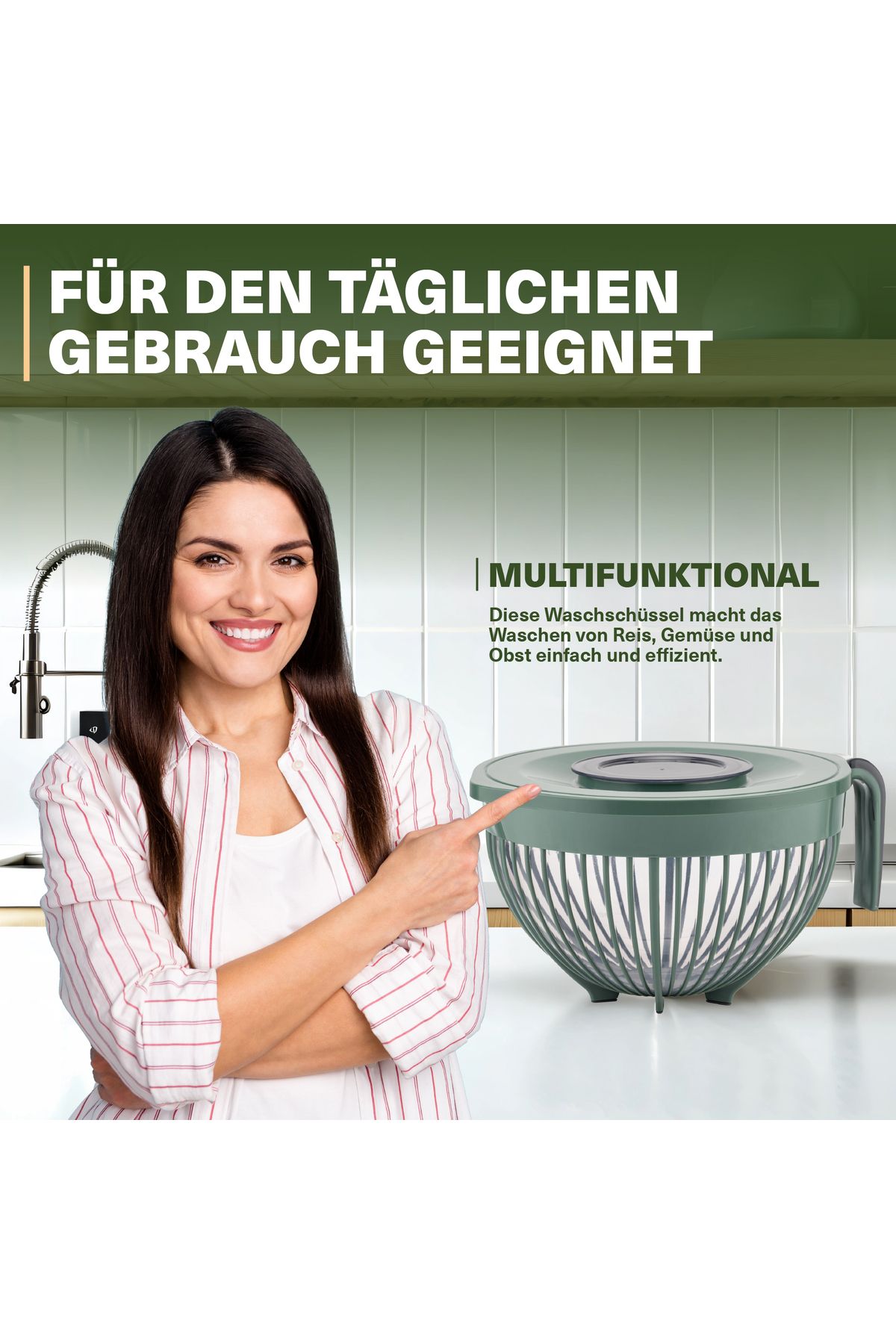 Viwares-Linea Mixer mit Deckel – Grün – (3 Liter) Stilvoller und vielseitiger Küchenhelfer 5