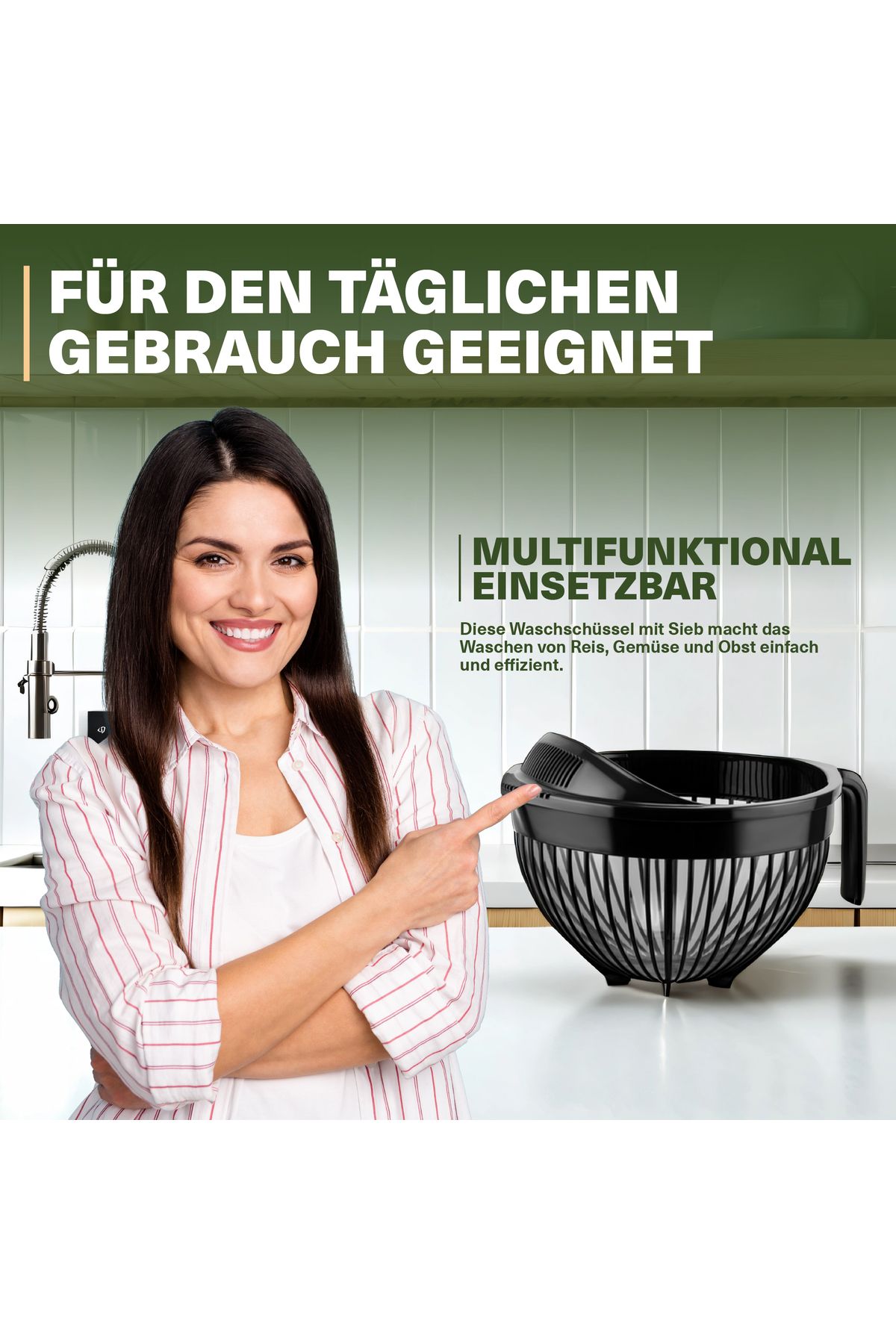 Viwares-Linea Messieb – Praktisches Sieb mit Griff in Anthrazit (3 Liter) 5