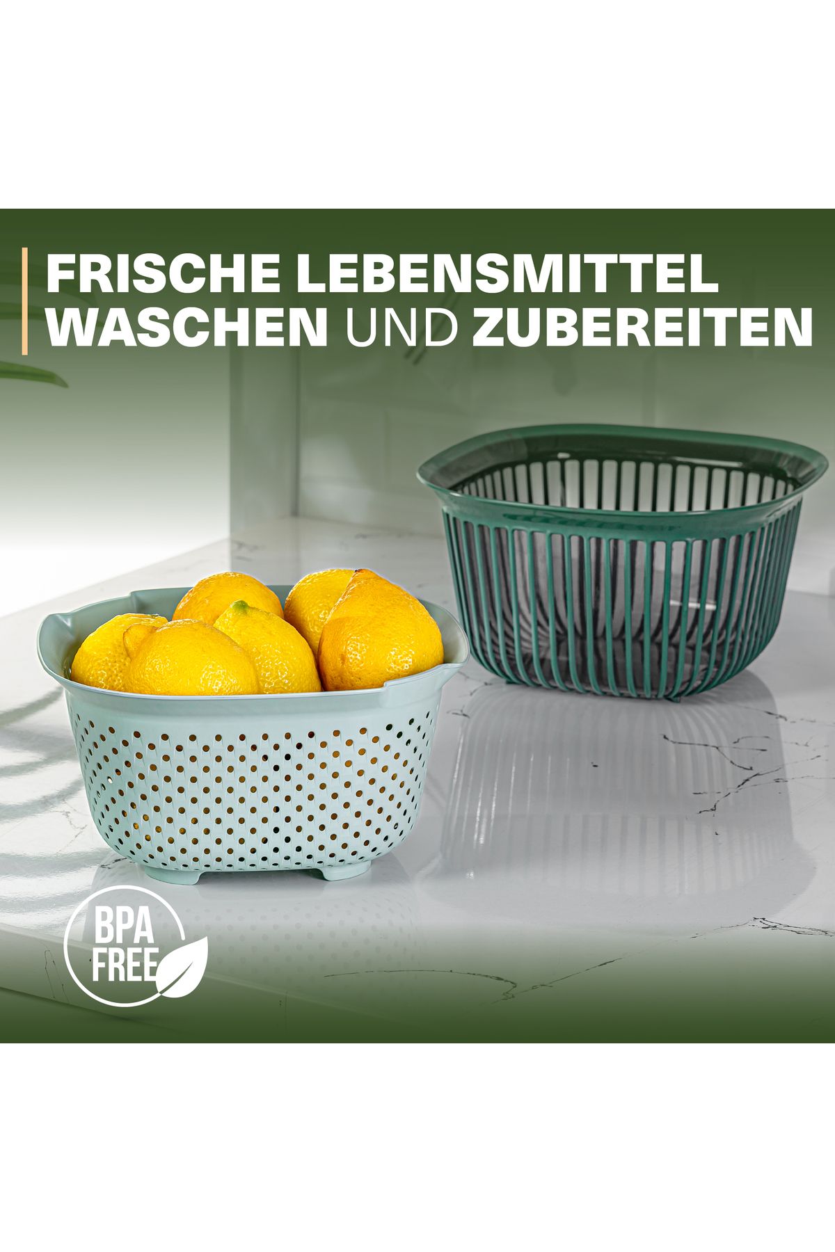 Viwares-Linea Eckige Schüssel mit Sieb – Praktische Lösung zum Waschen und Aufbewahren 4LT 2