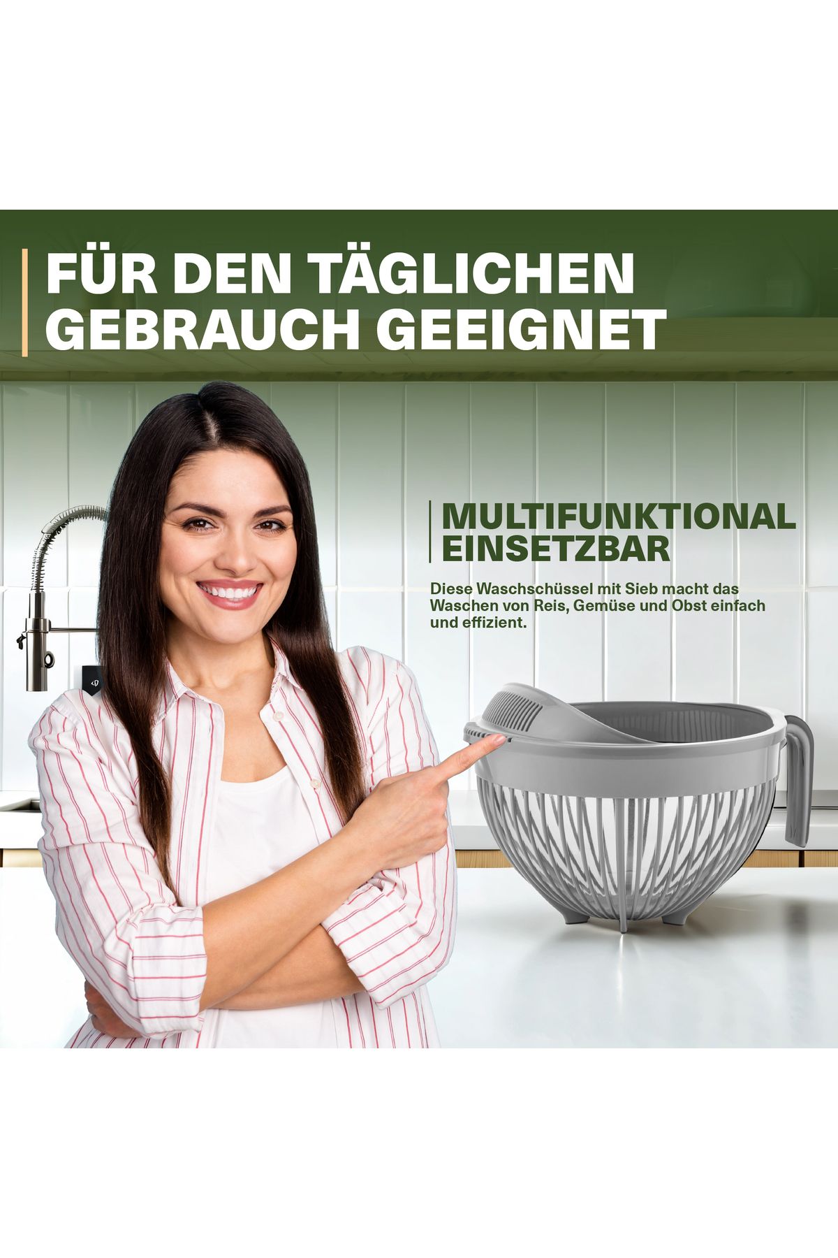 Viwares-Linea Messieb – Praktisches Sieb mit Griff in Grau (3 Liter) 7