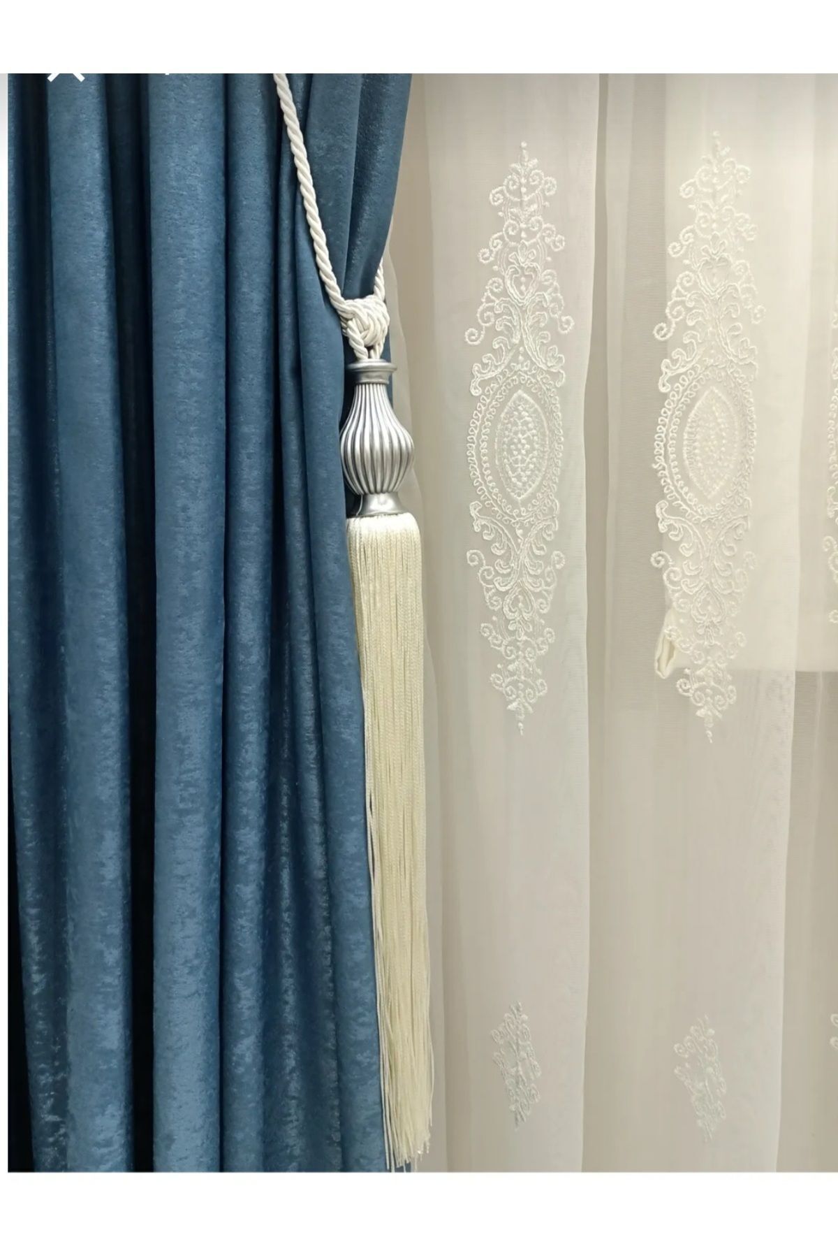 KONAK HOME-Σετ 2 κουρτίνες φόντου και φούντες σύνδεσης οροφής 1