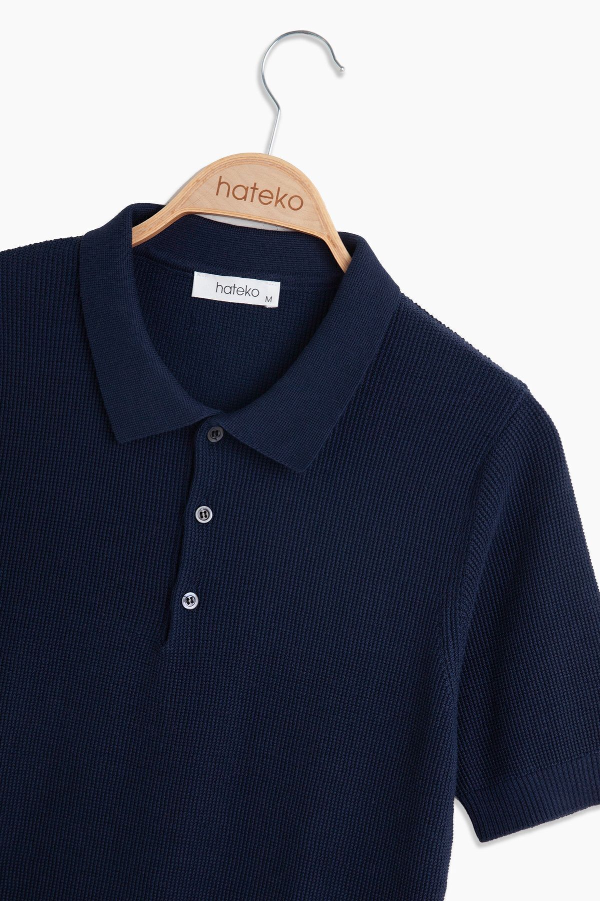 hateko-100% Cotton Waffle Knit Polo Collar Knitwear T-Shirt 6