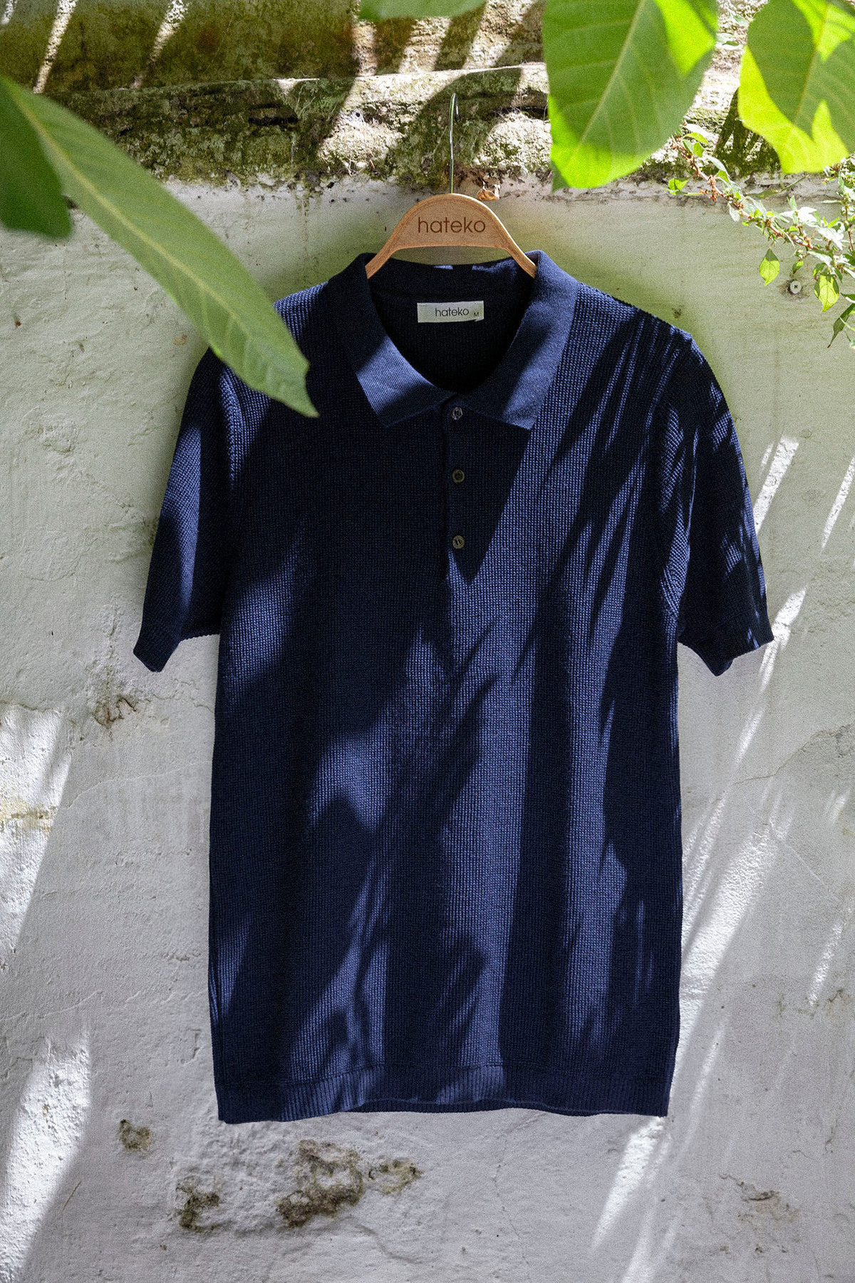 hateko-100% Cotton Waffle Knit Polo Collar Knitwear T-Shirt 7