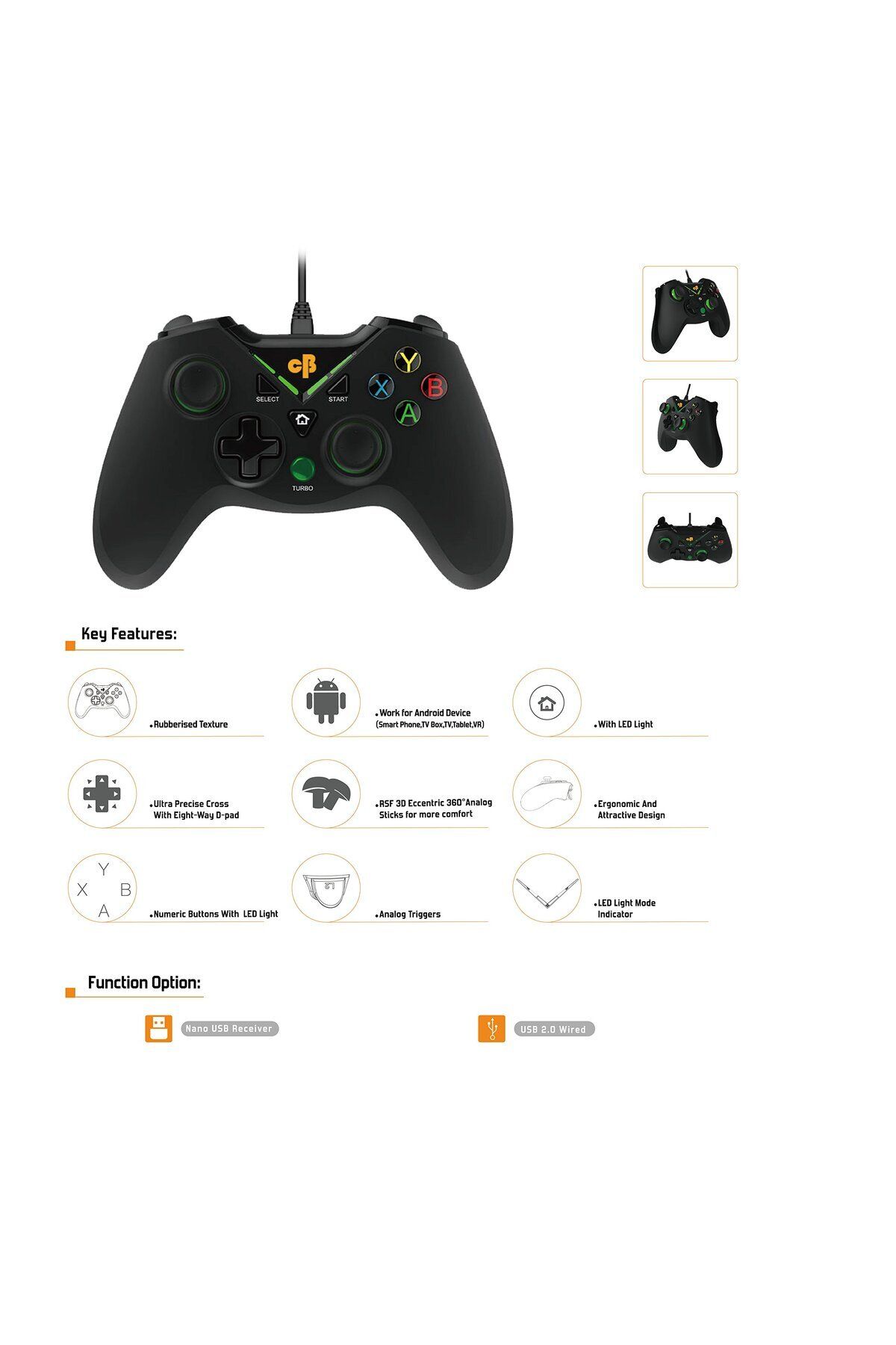 Cosmic Byte-C1070t Gamepad | Black | Wireless | For Pc/ps3 | Enhanced Grip | Double Triggers 3