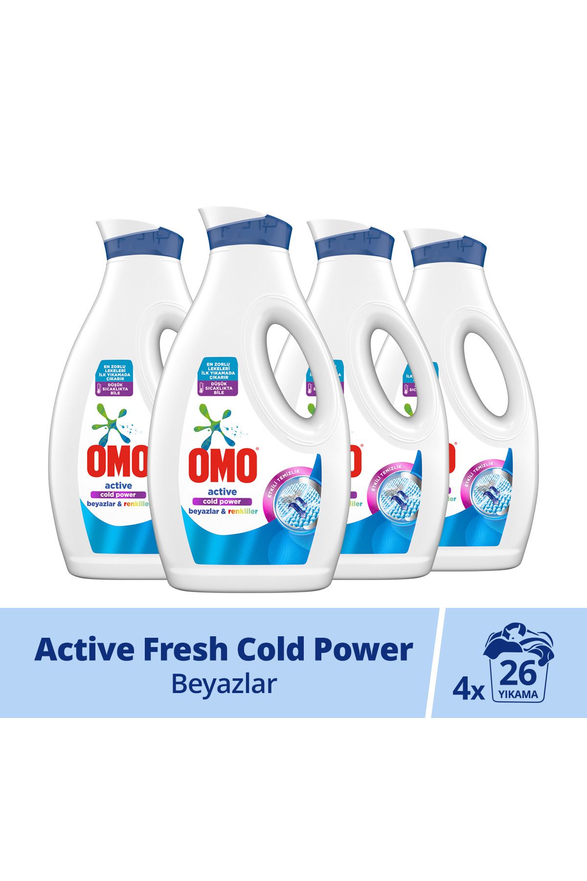 Omo Sıvı Çamaşır Deterjanı Active Cold Power Beyazlar Ve Renkliler 1690 ml X4