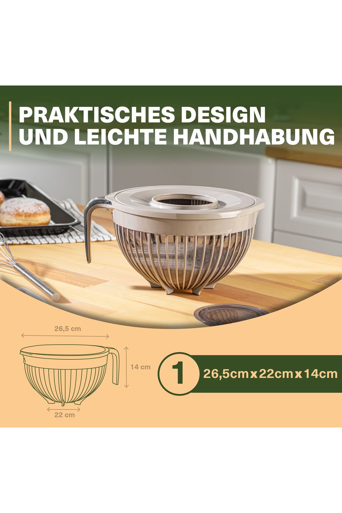 Viwares-Linea Mixer mit Deckel – Beige – (3 Liter) Stilvoller und vielseitiger Küchenhelfer 3