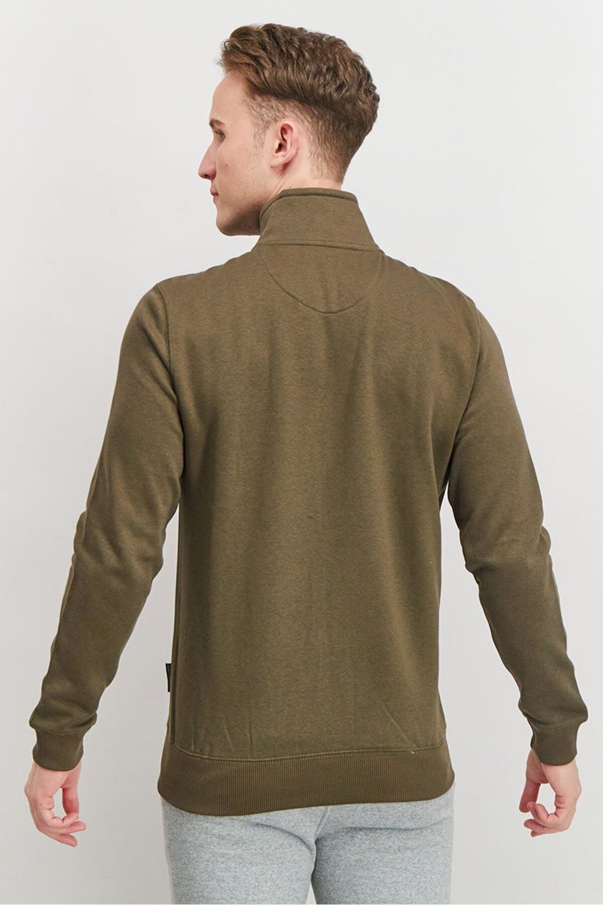 French Connection-Men Mock Neckline Long Sleeves Brand Logo Sweatshirt, Khaki and Olive 2