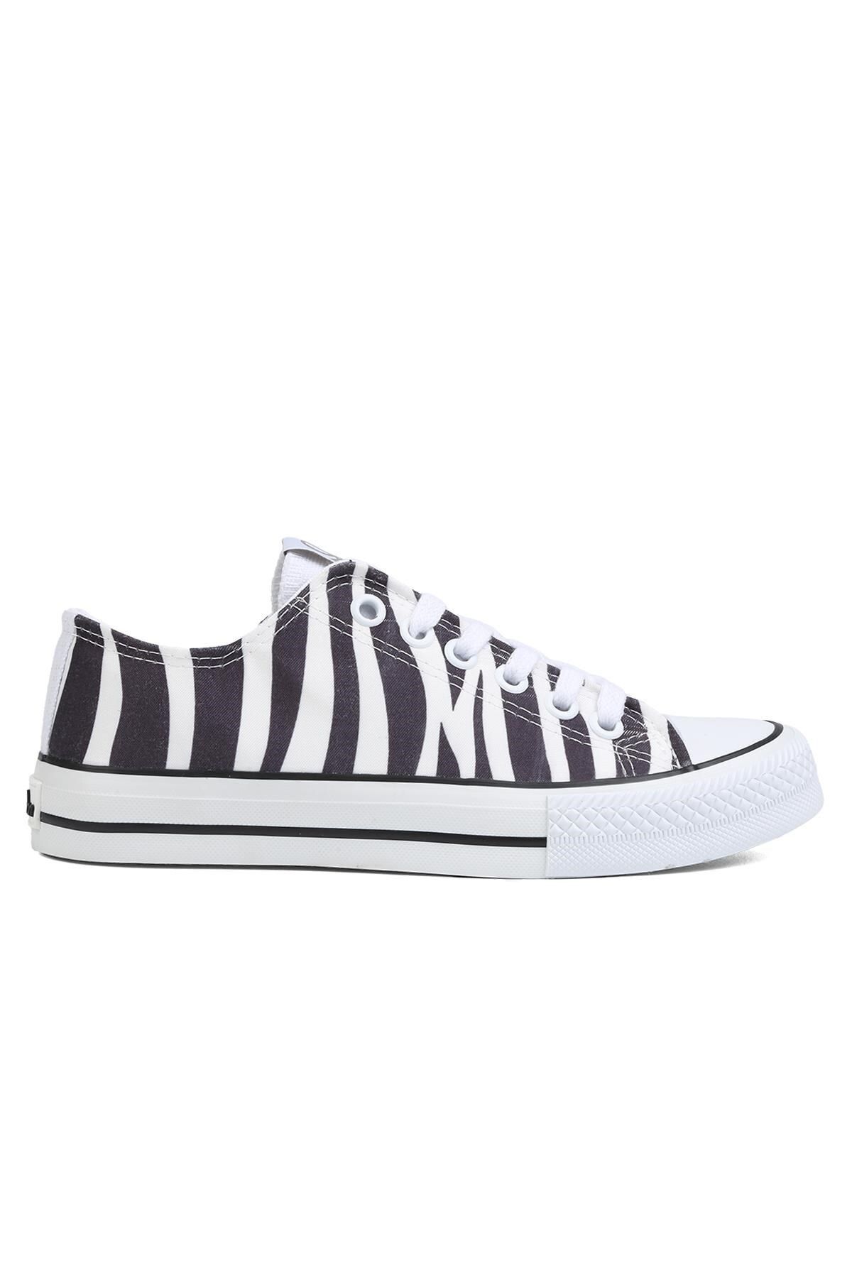 Benetton Günlük Bağcıklı Spor Ayakkabı Kadın Siyah Beyaz Zebra Sneaker