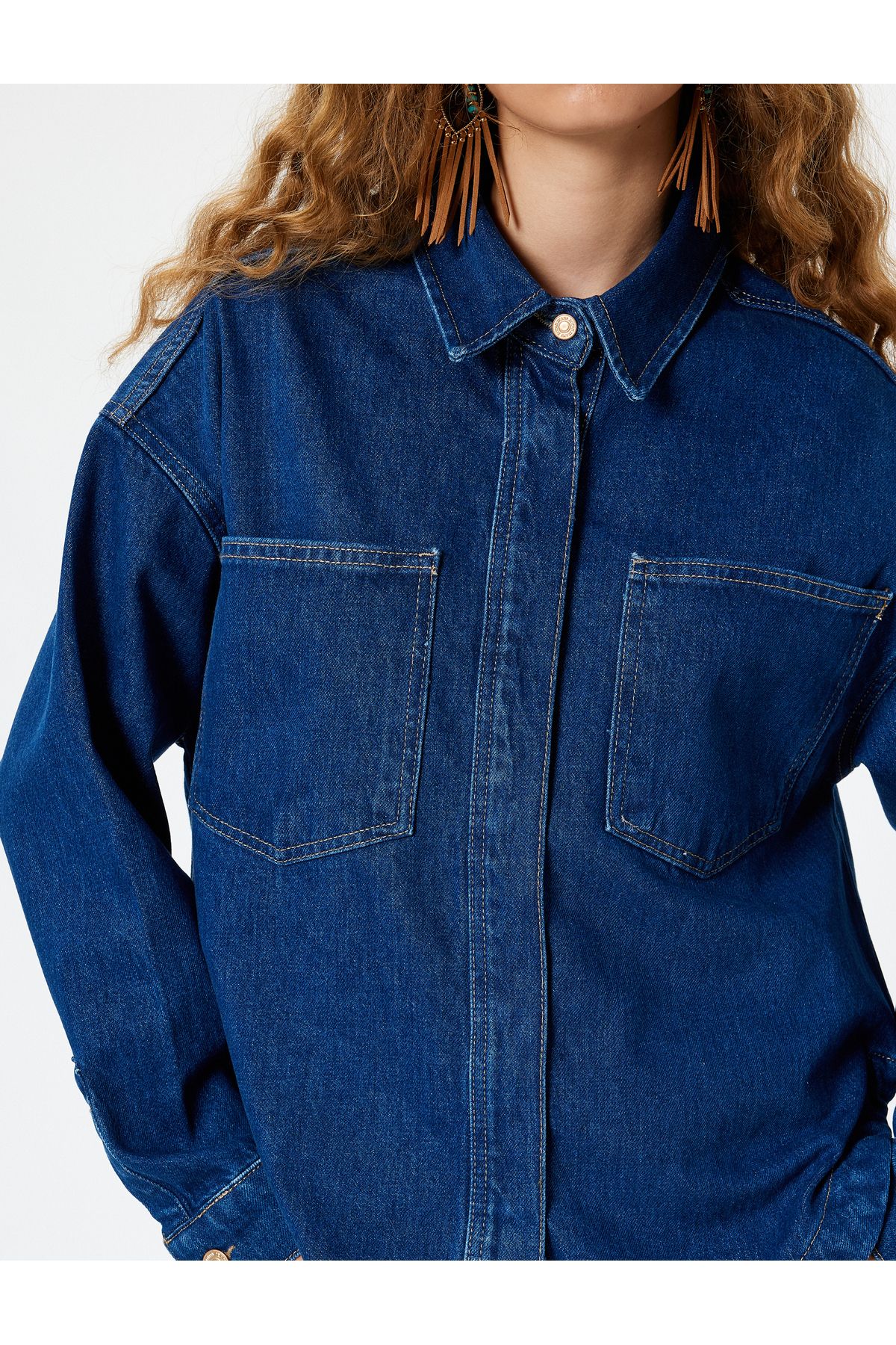 Koton-Oversize Denim Jacket - Pocket Detailed, Classic Collar, Buttoned 5