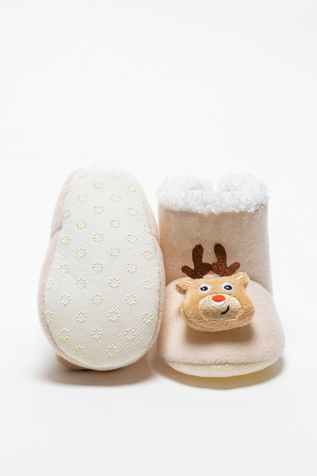 Puppis Baby-Geyikli Cream Non-Slip Base Baby Slippers 2