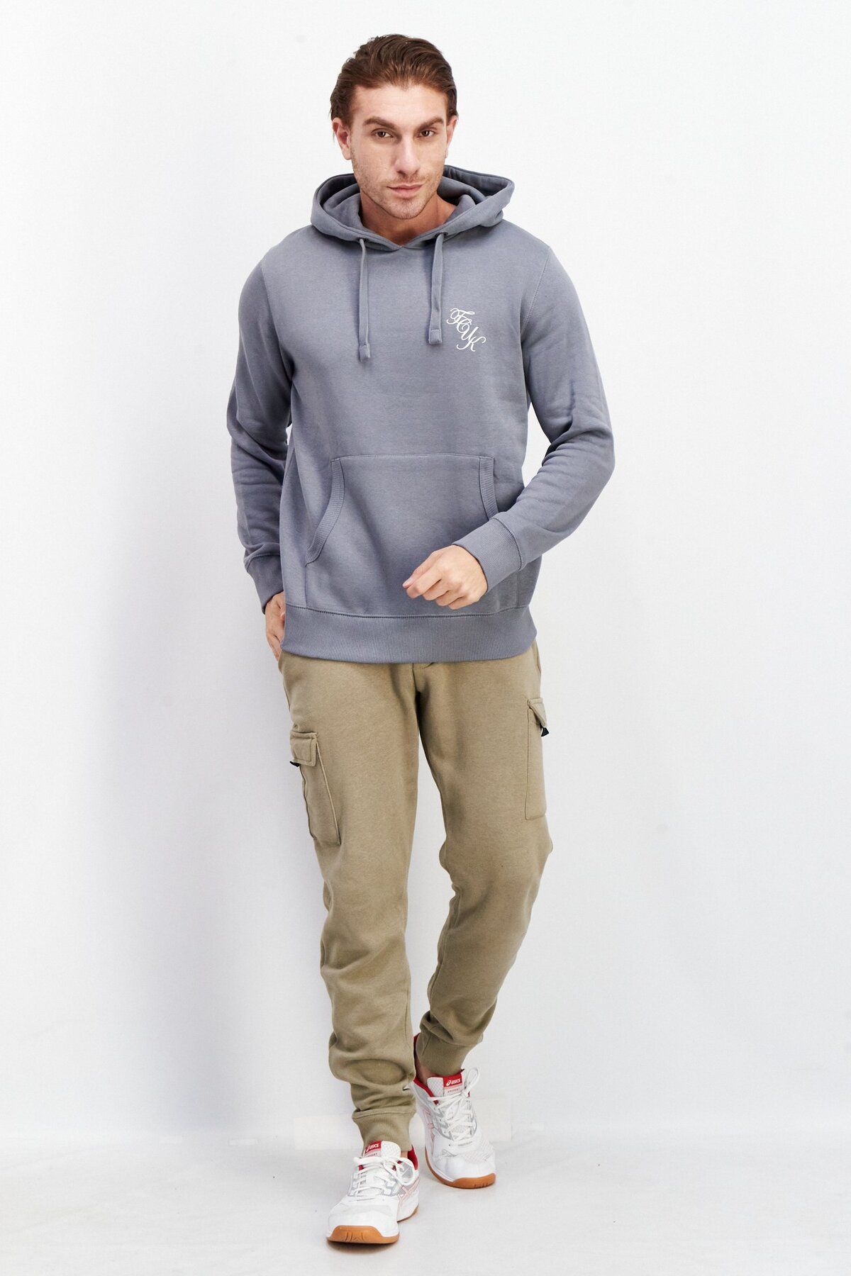 French Connection-Men Brand Logo Hooded Sweatshirt, Slate Grey 4