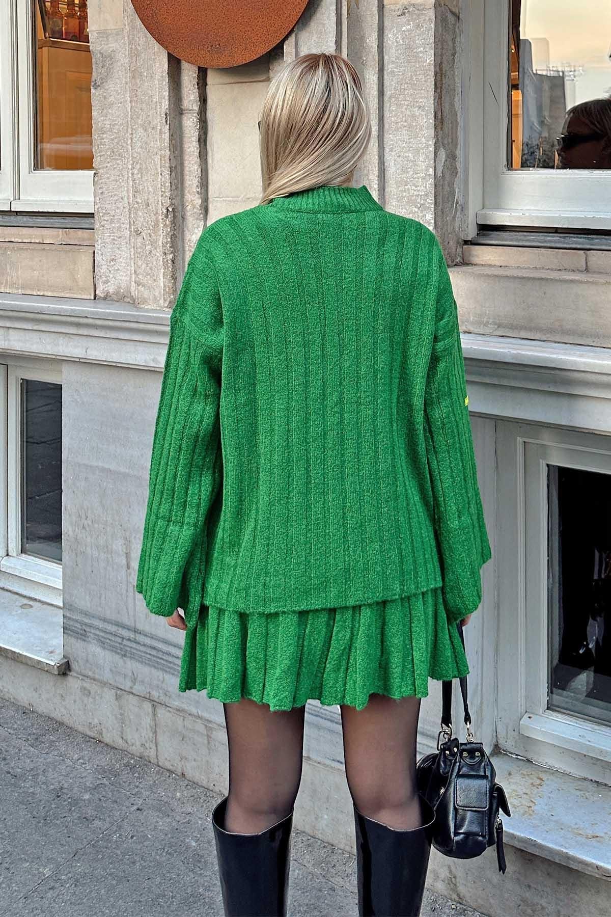 Swist-Green Crew Neck Sweater-Skirt Bottom-Top Women's Knitwear Set 5