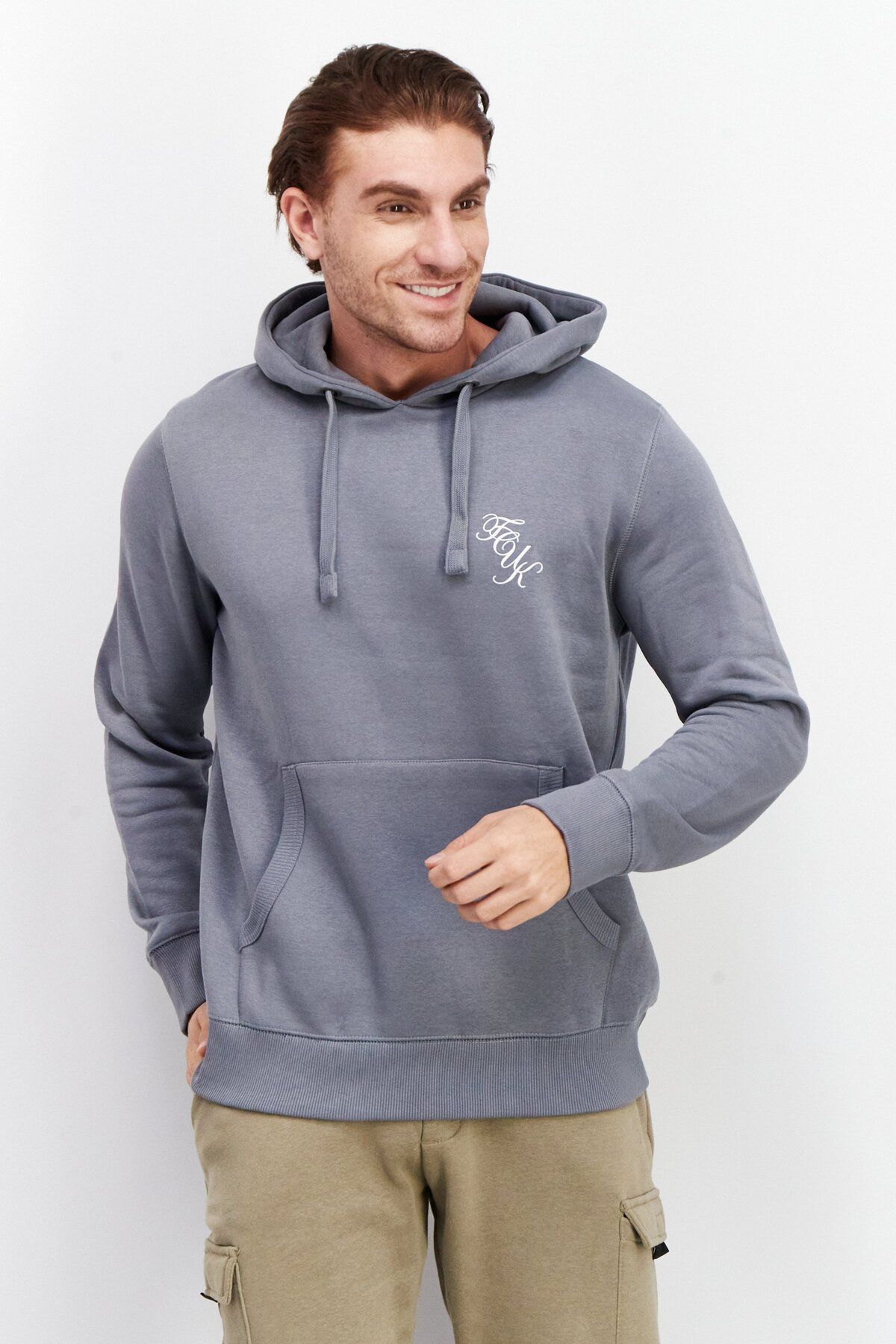 French Connection-Men Brand Logo Hooded Sweatshirt, Slate Grey 1