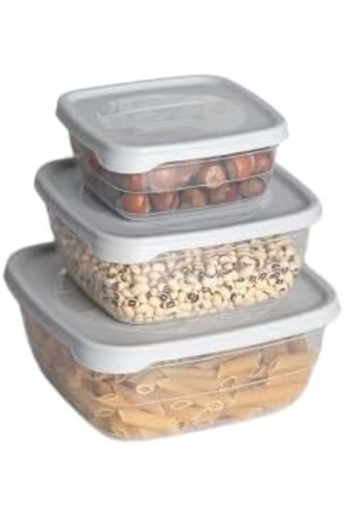 STOREMAX htpshopmx HOME Trend Box Kare Sızdırmaz Kapak Saklama Kabı 3'lü Set Gri str http 1092444
