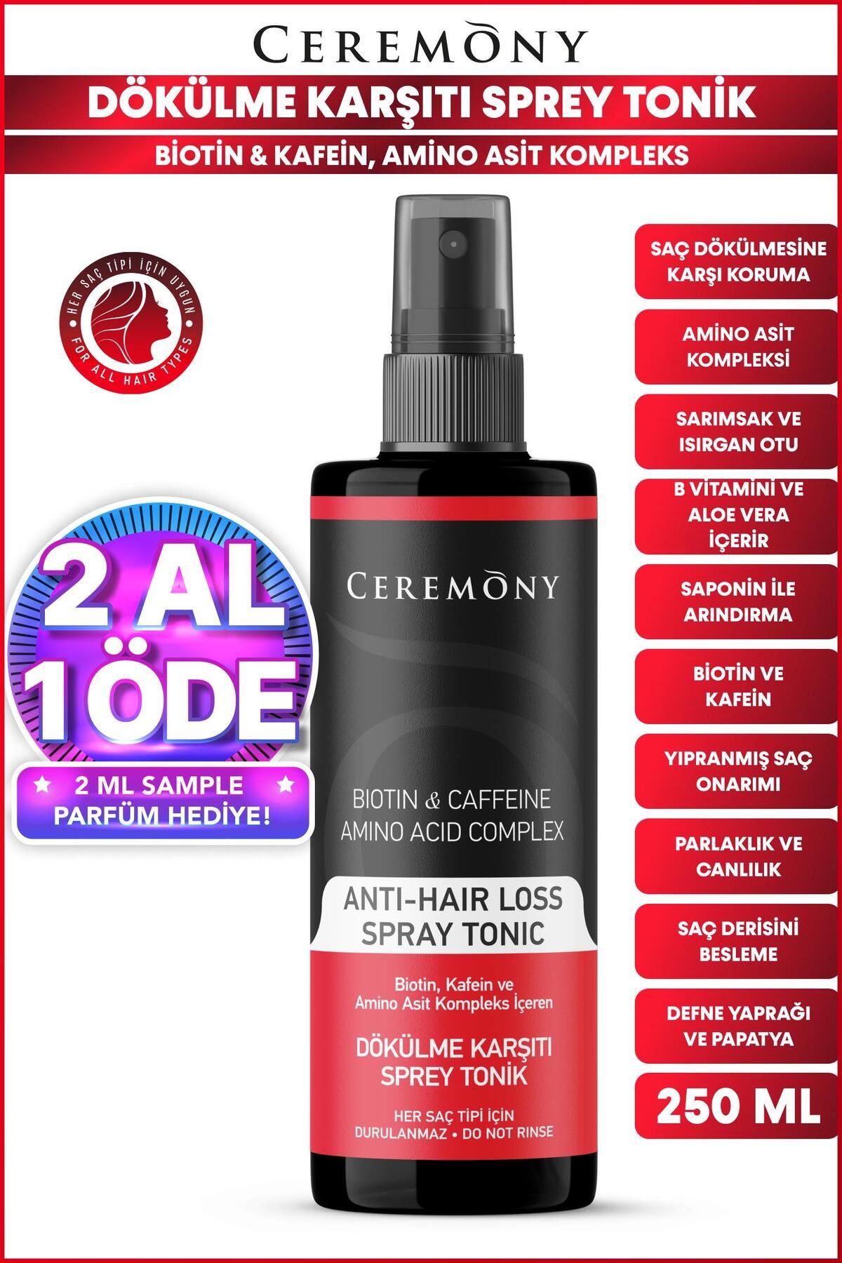 Ceremony Biotin & Kafein & Amino Kompleks Içeren Dökülme Karşıtı Saç Sprey Toniği 250 ml