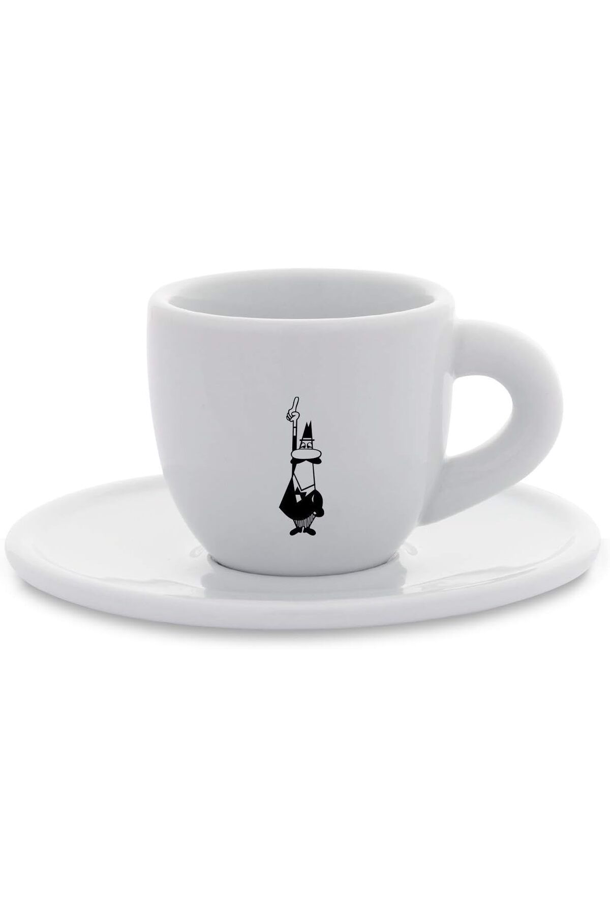 MCreative Moka Kahve Fincanı ve Tabağı - 80mL - Bialetti İkonik Bıyıklı Adam Desenli - Porsel