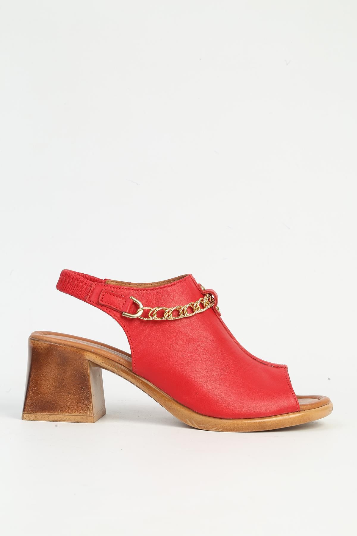 کفش پاشنه دار چرمی زنانه قرمز PCK-5037 Pierre Cardin