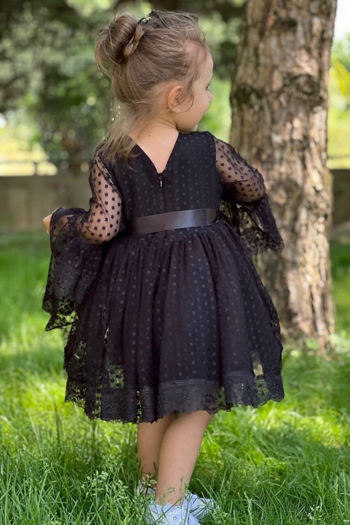 ABİYEKİDS Siyah Dantelli Çocuk Bebek  Elbise  ABY4518 fotoğrafı 2 (önizleme)