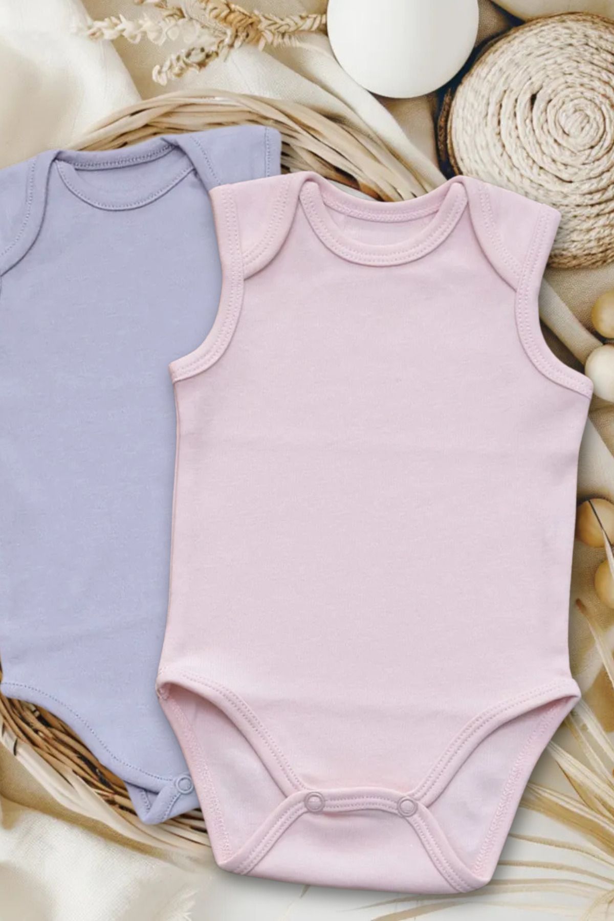 Calico Bebek Giyim Organik Kolsuz 2'li Body Set Gri & Pudra Pembe