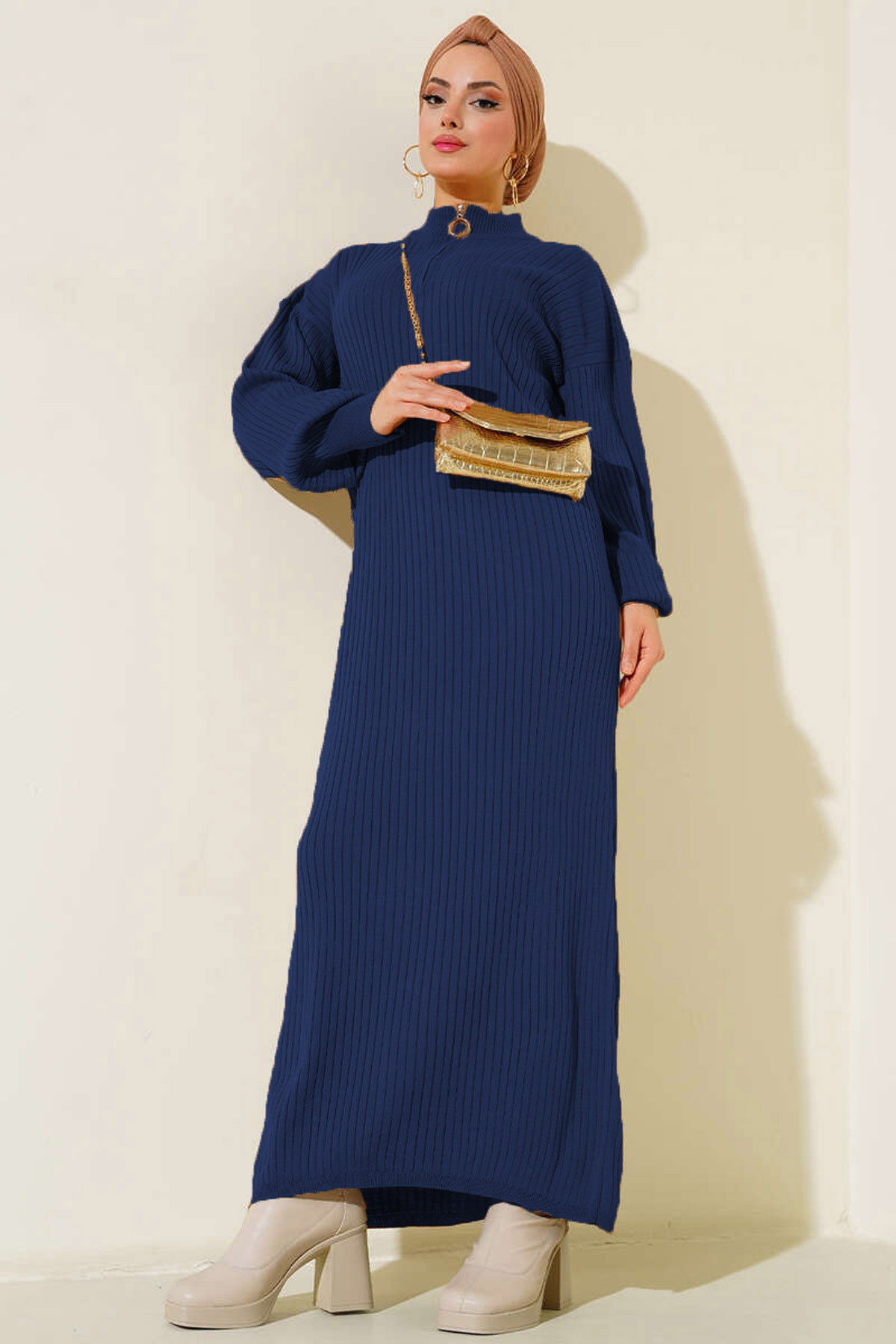 Bigdart-15900 Hijab Knitwear Dress - Navy Blue 1