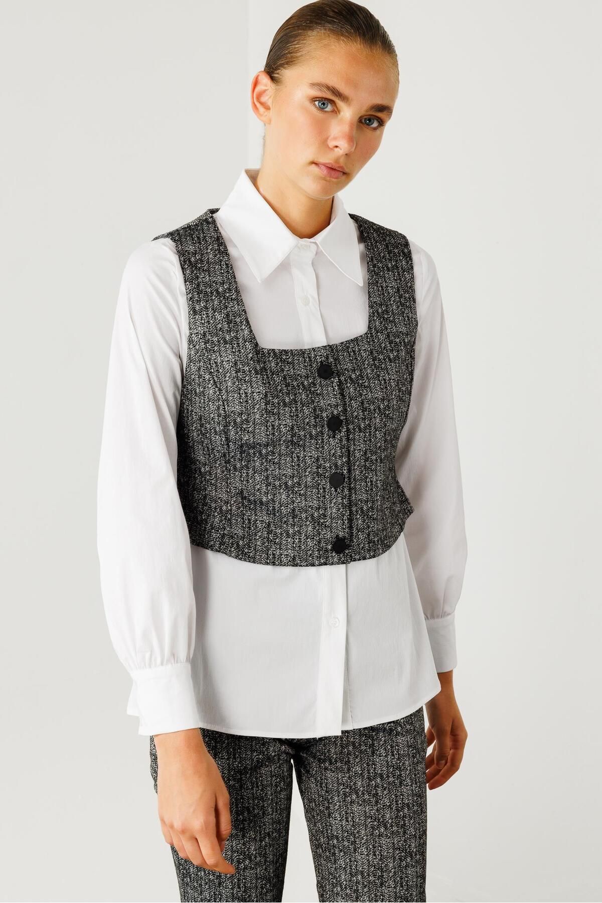 Moda İlgi-Modailgi Crop Yelekli Gömlek Takım Antrasit 4