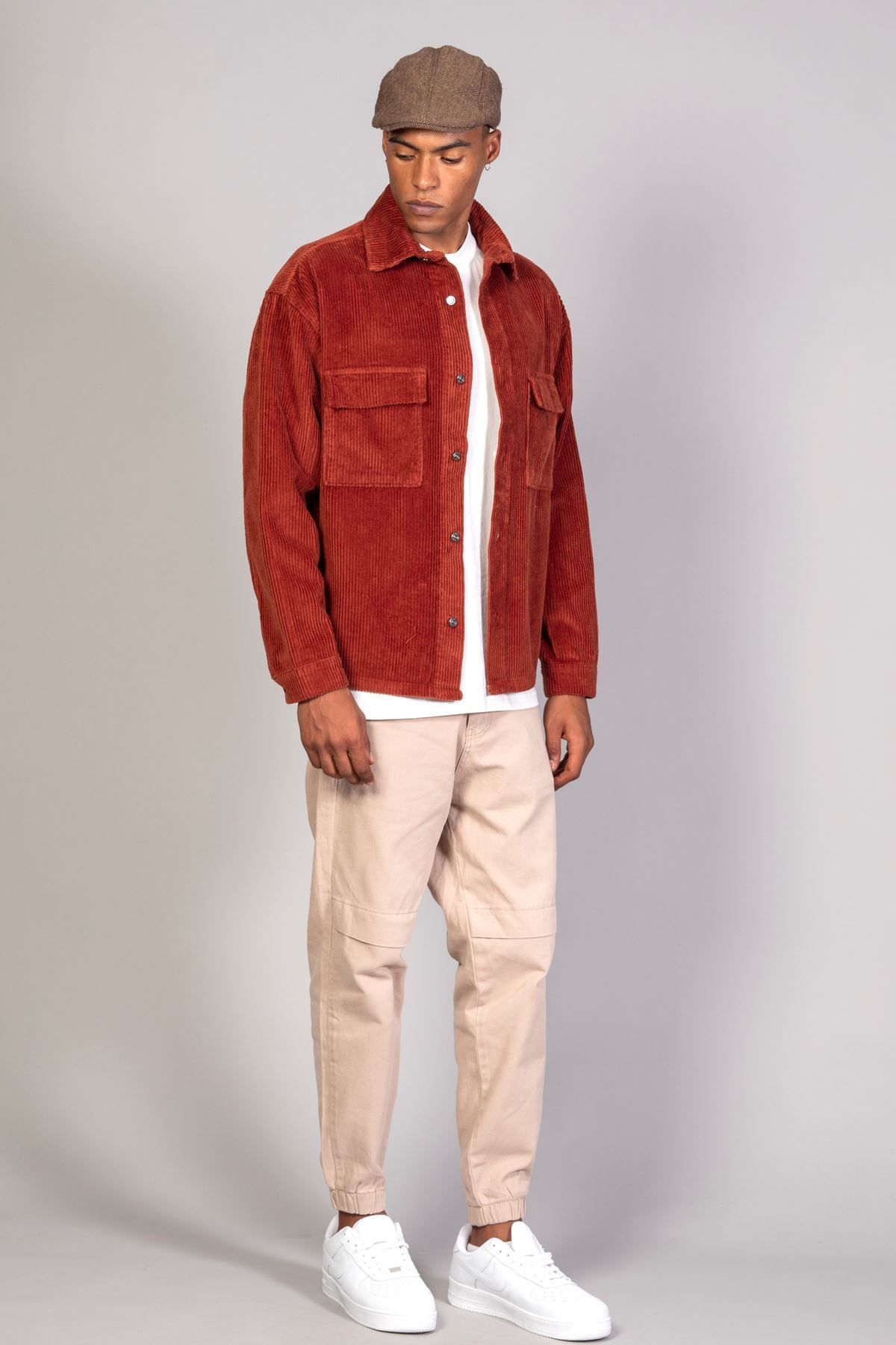 کت نارنجی مردانه مدل پیراهن کاشی ژاکت مخملی پنبه ای بزرگ LTC Jeans