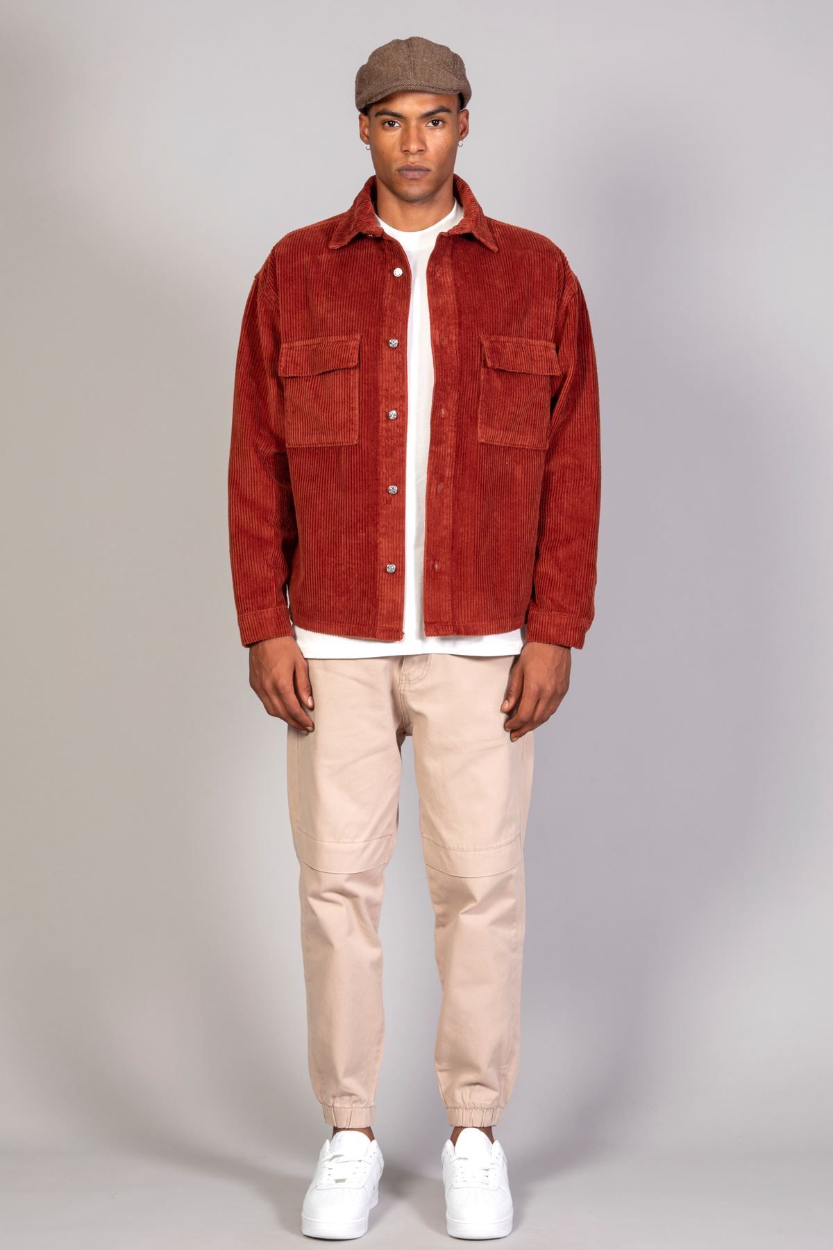 کت نارنجی مردانه مدل پیراهن کاشی ژاکت مخملی پنبه ای بزرگ LTC Jeans