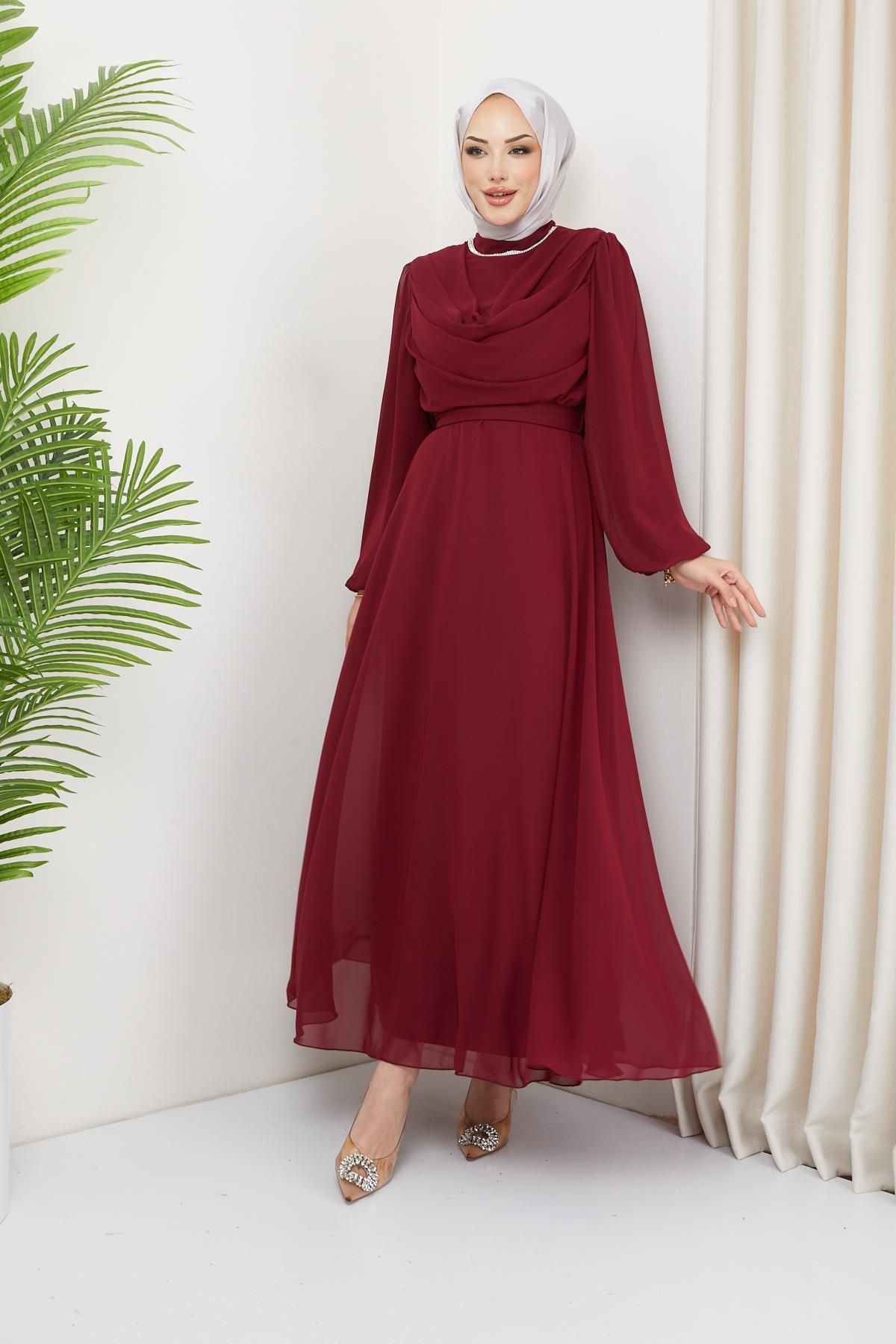 hakimoda-Rochie de seara Hijab Rosie Claret - Marime Plus, Guler Sal, Model Ariyana 1