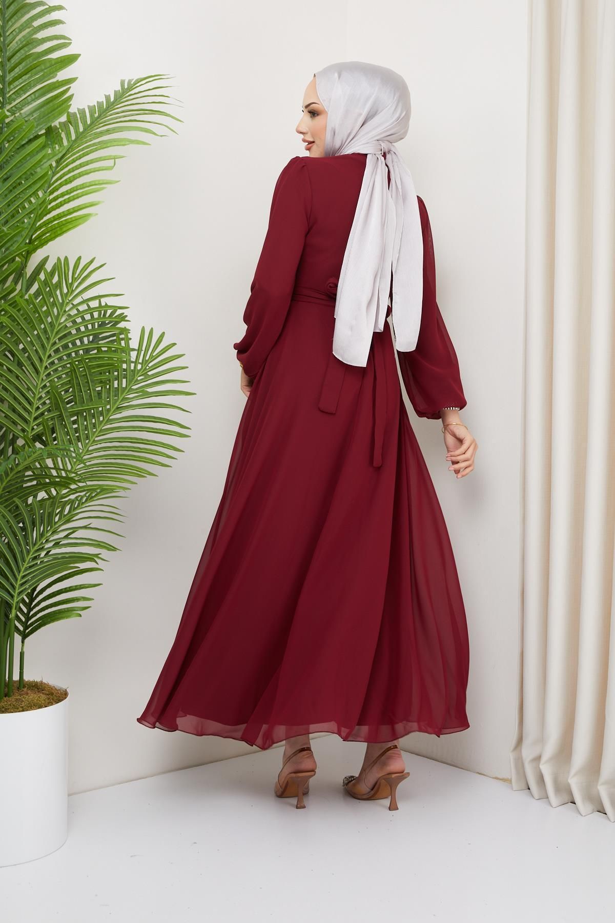 hakimoda-Rochie de seara Hijab Rosie Claret - Marime Plus, Guler Sal, Model Ariyana 4