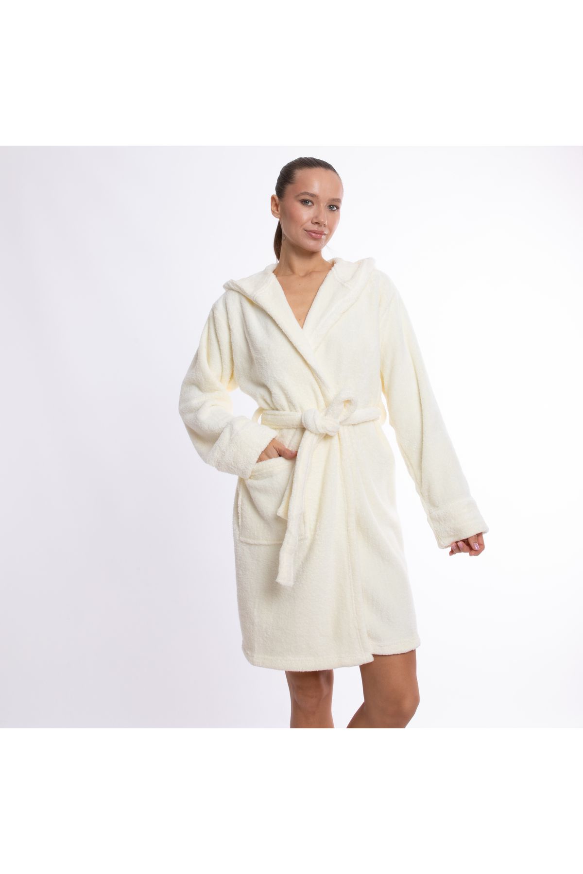 Caymoon-Hooded Wellsoft Plush Dressing Gown Home Wear 2