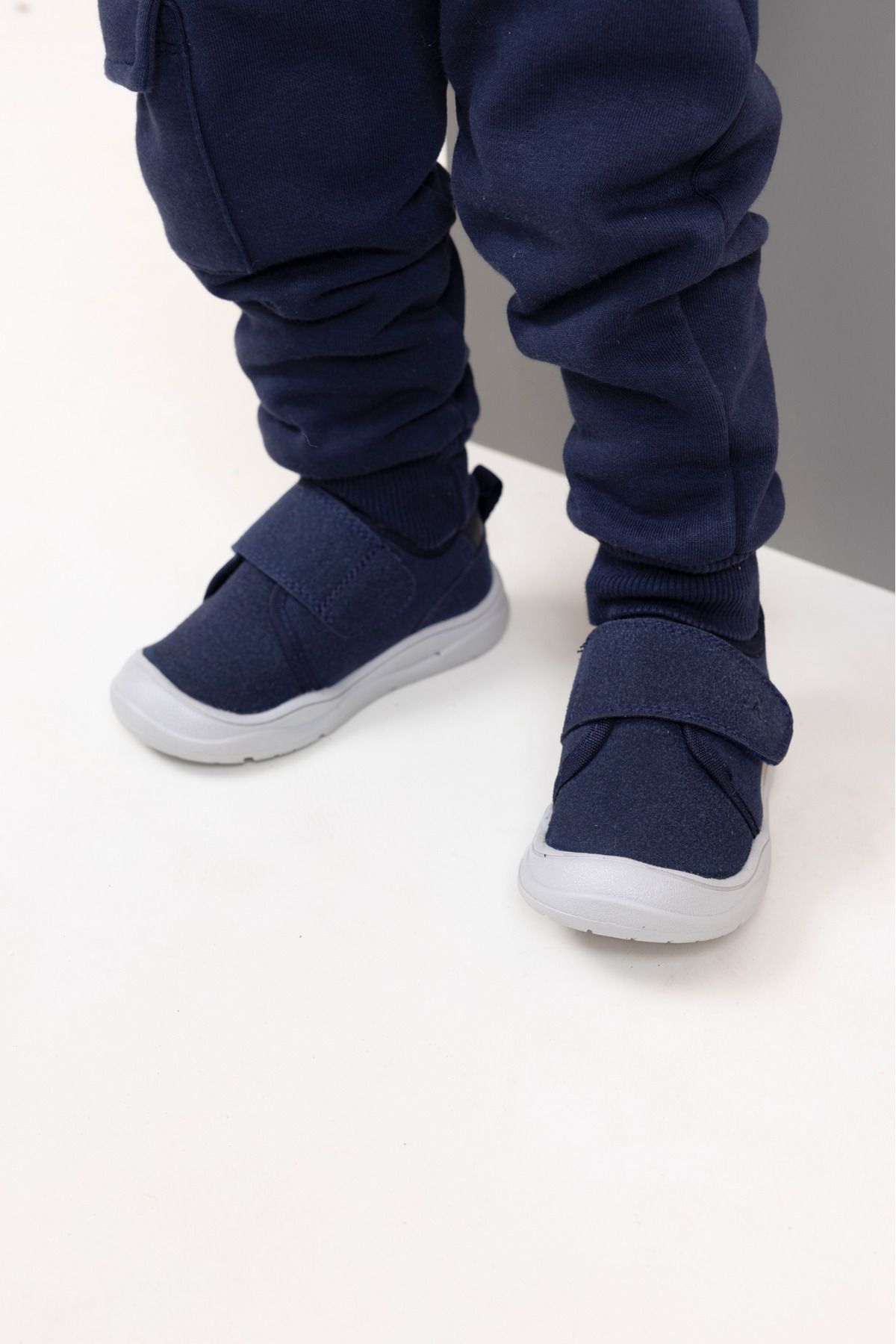 kids A more-Wide Single Velcro Plush Fur Anatomical Baby Boy Shoes Navy Blue 2