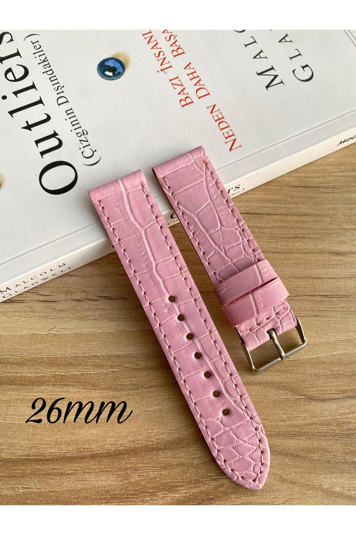 Prizma-26mm Wide Pink Croco Pattern Faux Leather Watchbands - 18-10-22-24 with Model Options 1