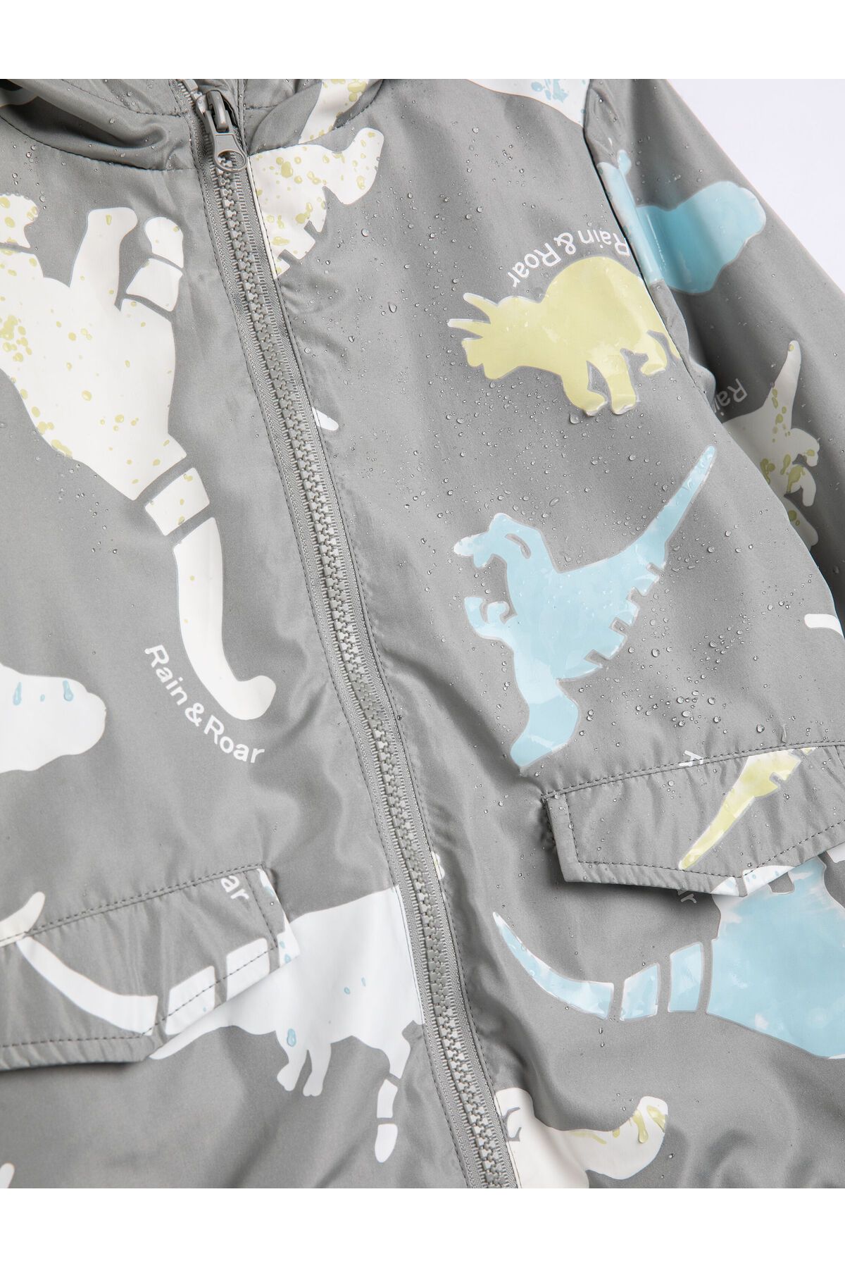 Koton-Dinosaur Hooded Raincoat with Pockets and Covers that Change Color in Water 4