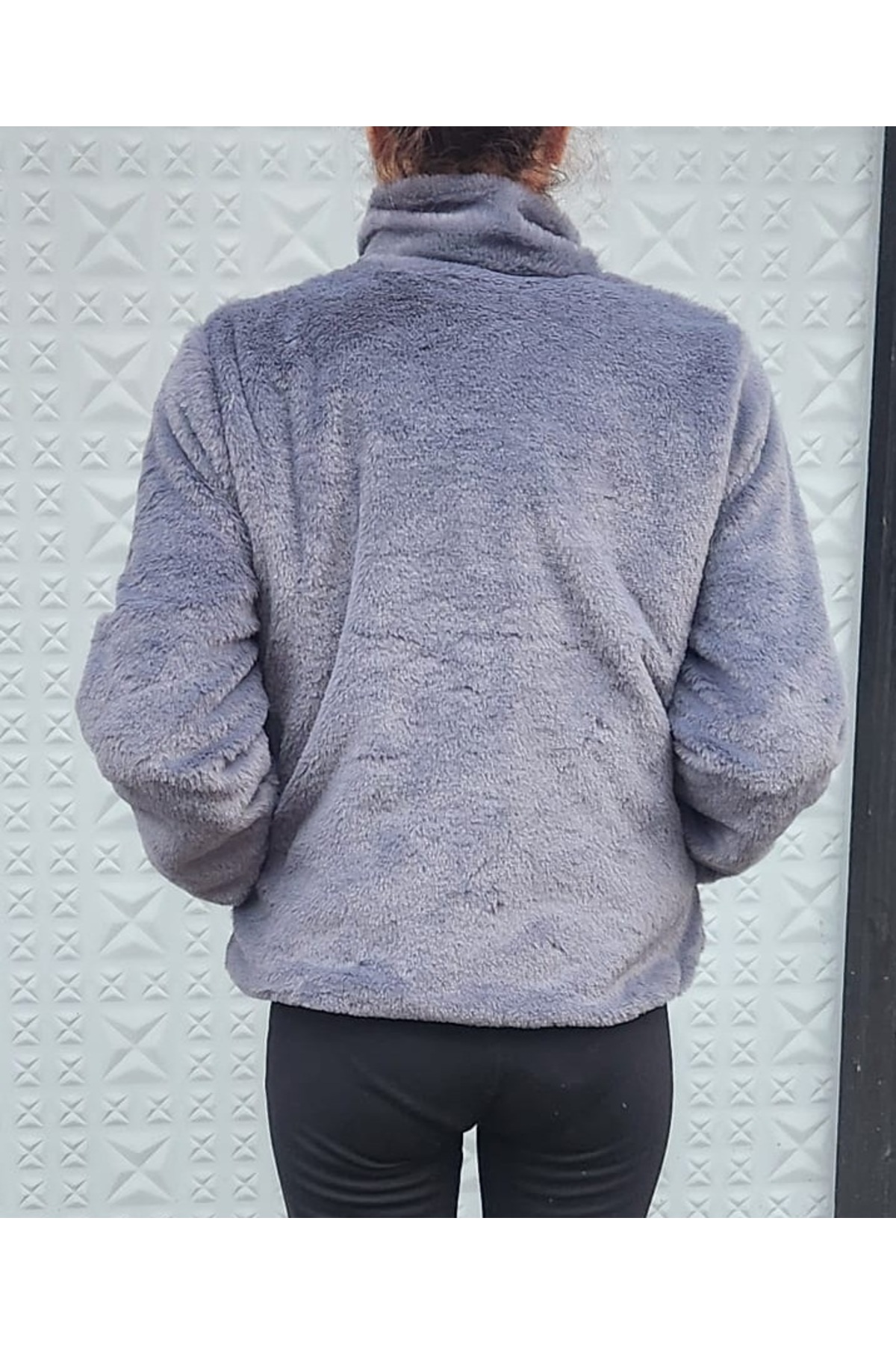 TwillCollection  Gri Fermuarlı Kadın Kürk Mont - Görsel 5